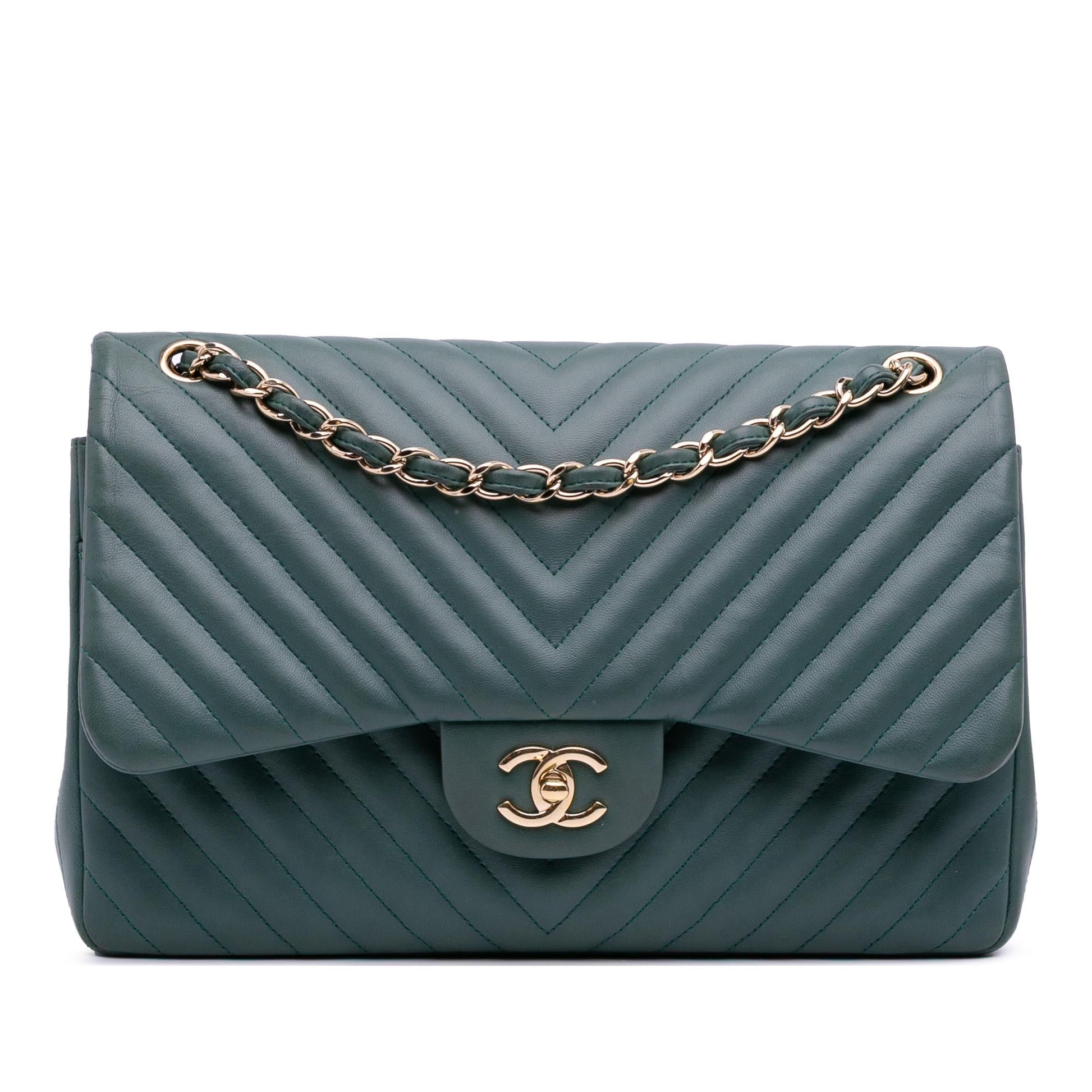 Chanel Jumbo Classic Chevron Lambskin Double Flap Handbag