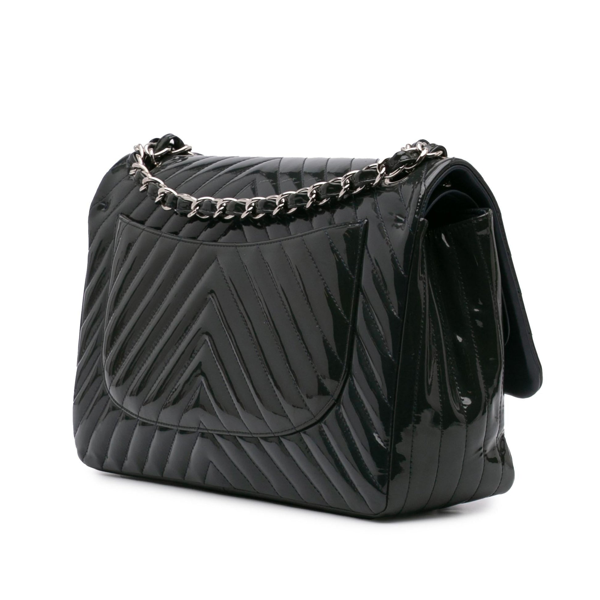 Chanel Jumbo Classic Chevron Patent Double Flap Handbag