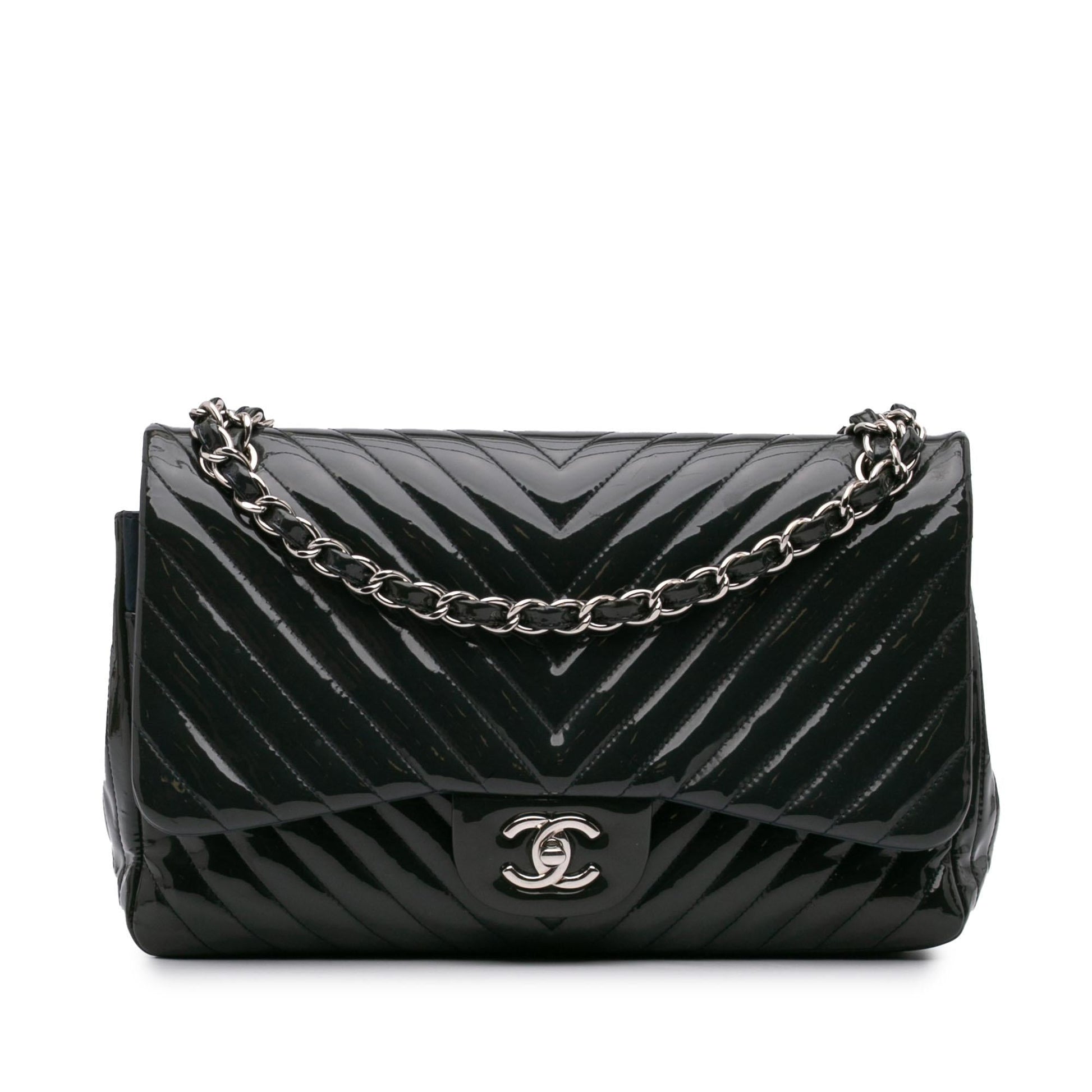 Chanel Jumbo Classic Chevron Patent Double Flap Handbag Flap 1