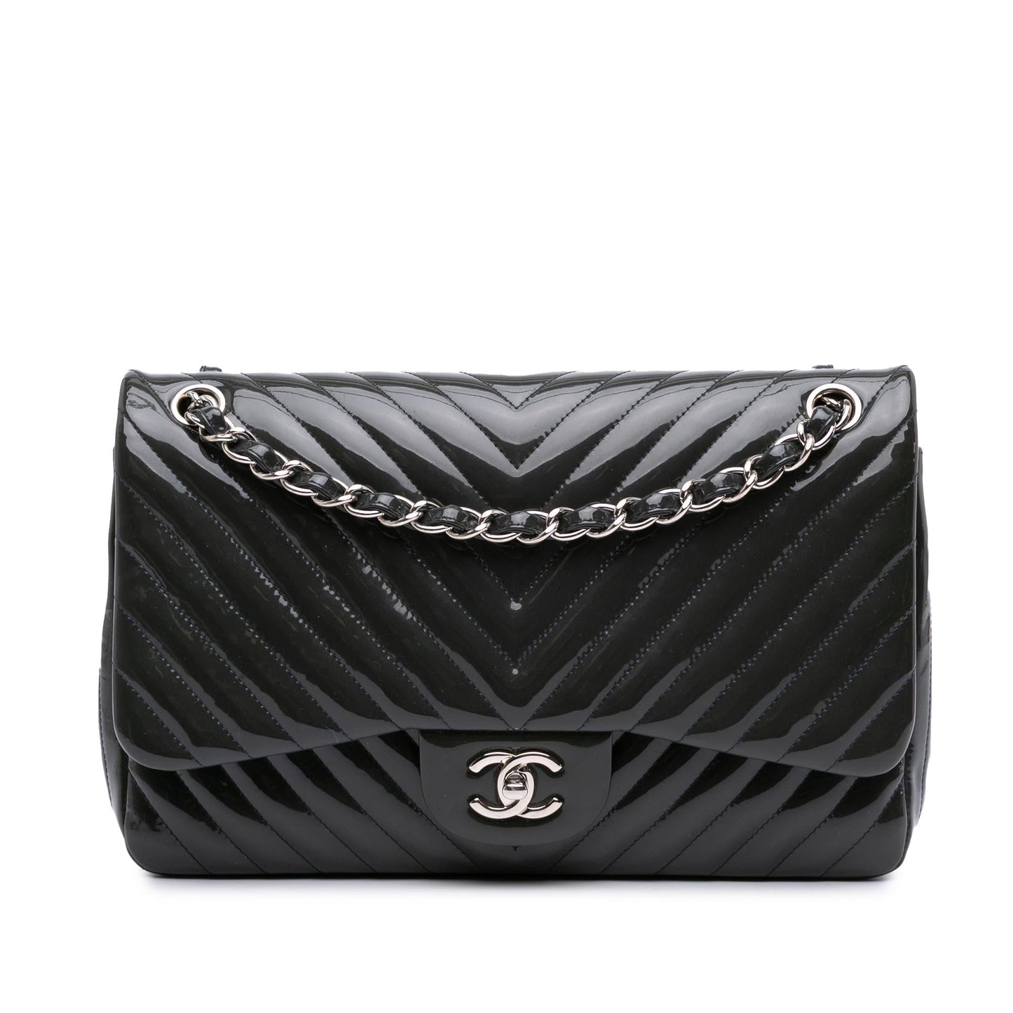 Chanel Jumbo Classic Chevron Patent Double Flap Handbag Flap 2