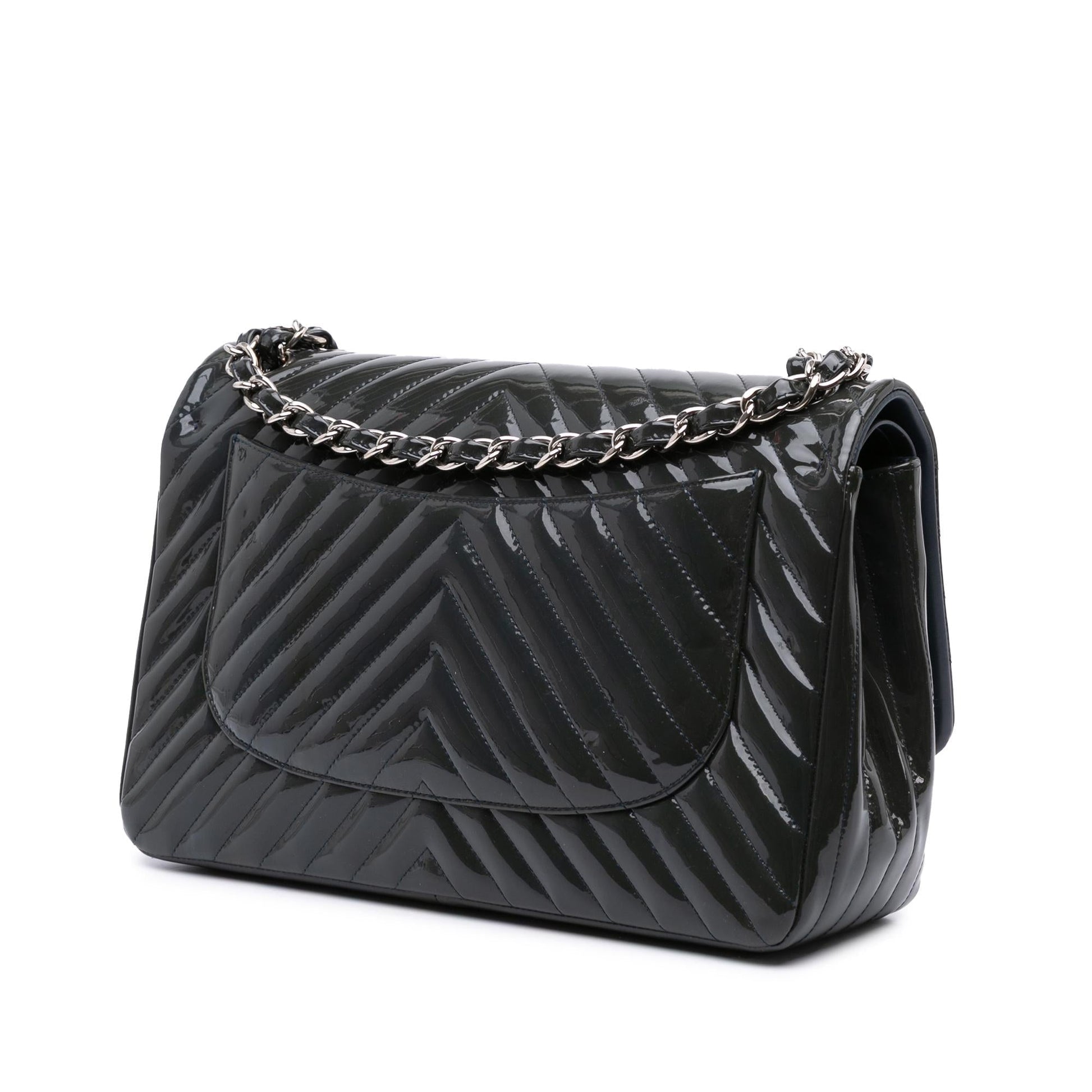 Chanel Jumbo Classic Chevron Patent Double Flap Handbag Flap 2