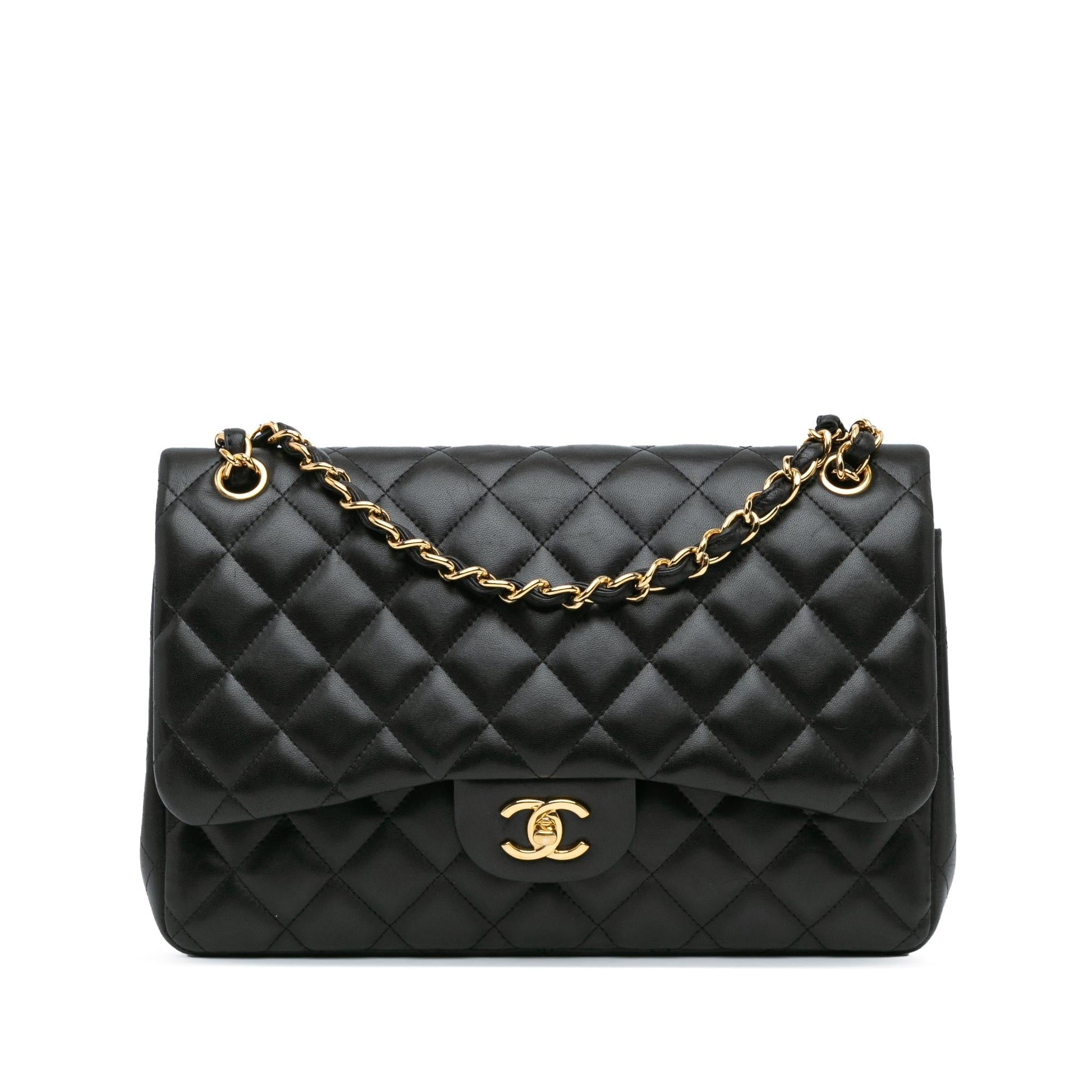 Chanel Jumbo Classic Lambskin Double Flap Handbag Shg Dzdhmv