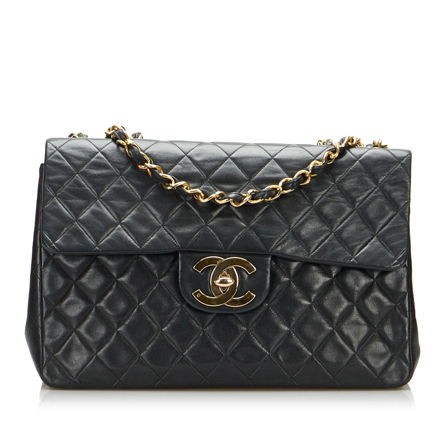 Chanel Jumbo Classic Lambskin Maxi Single Flap Handbag Shg Heisbi