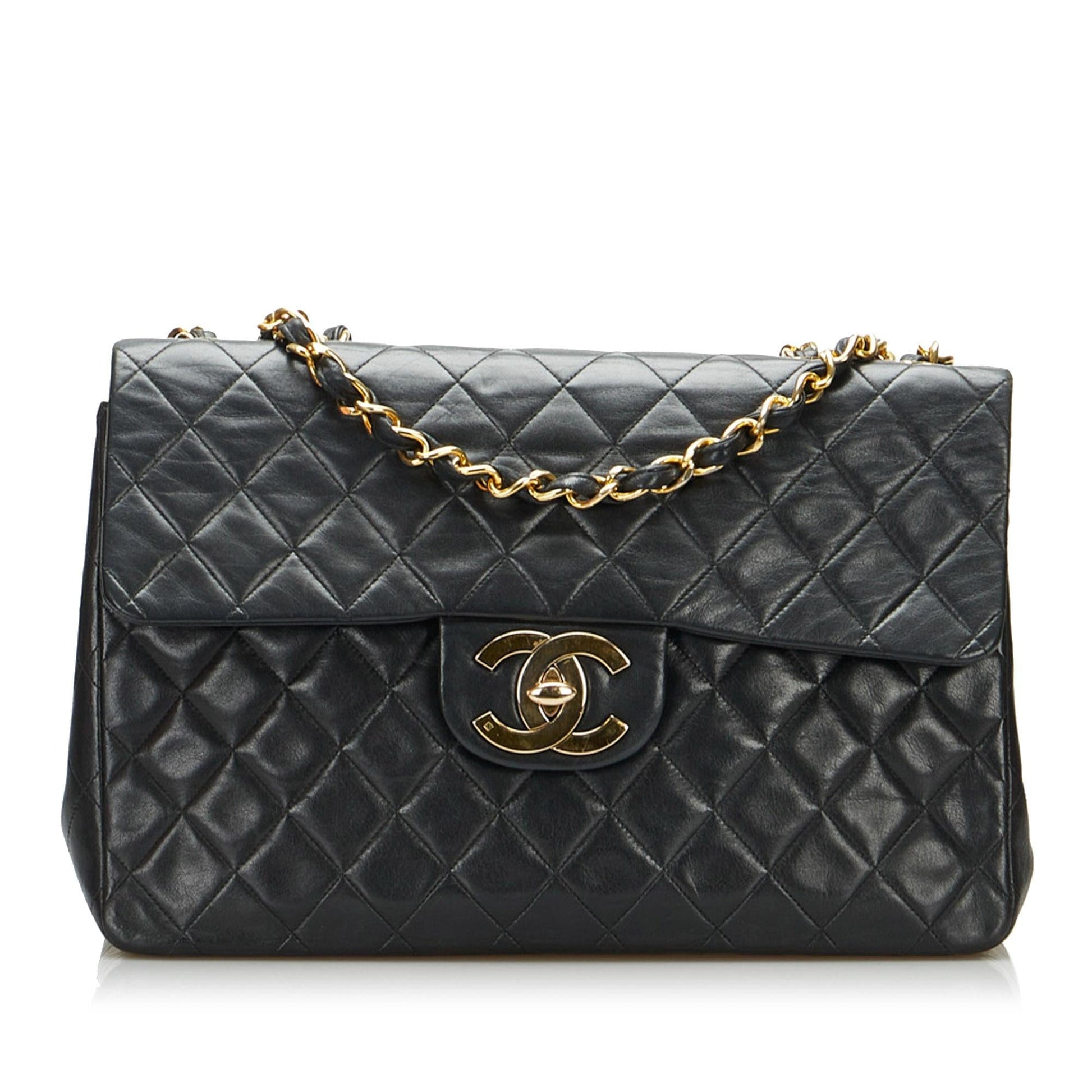 Chanel Jumbo Classic Lambskin Maxi Single Flap Handbag Shg Heisbi