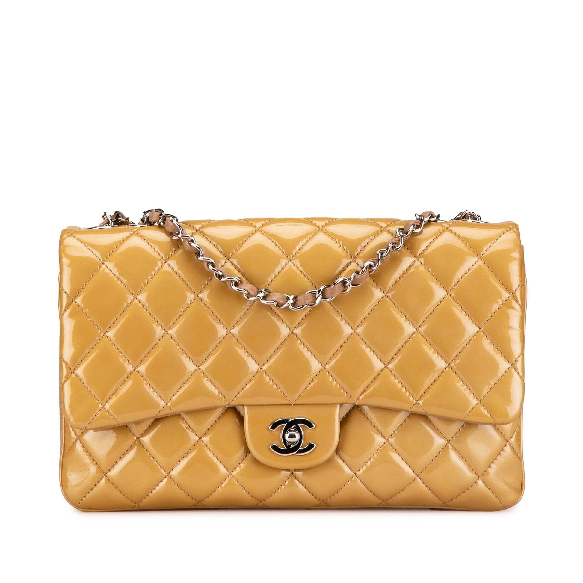 Chanel Jumbo Classic Patent 3 Compartment Flap Handbag