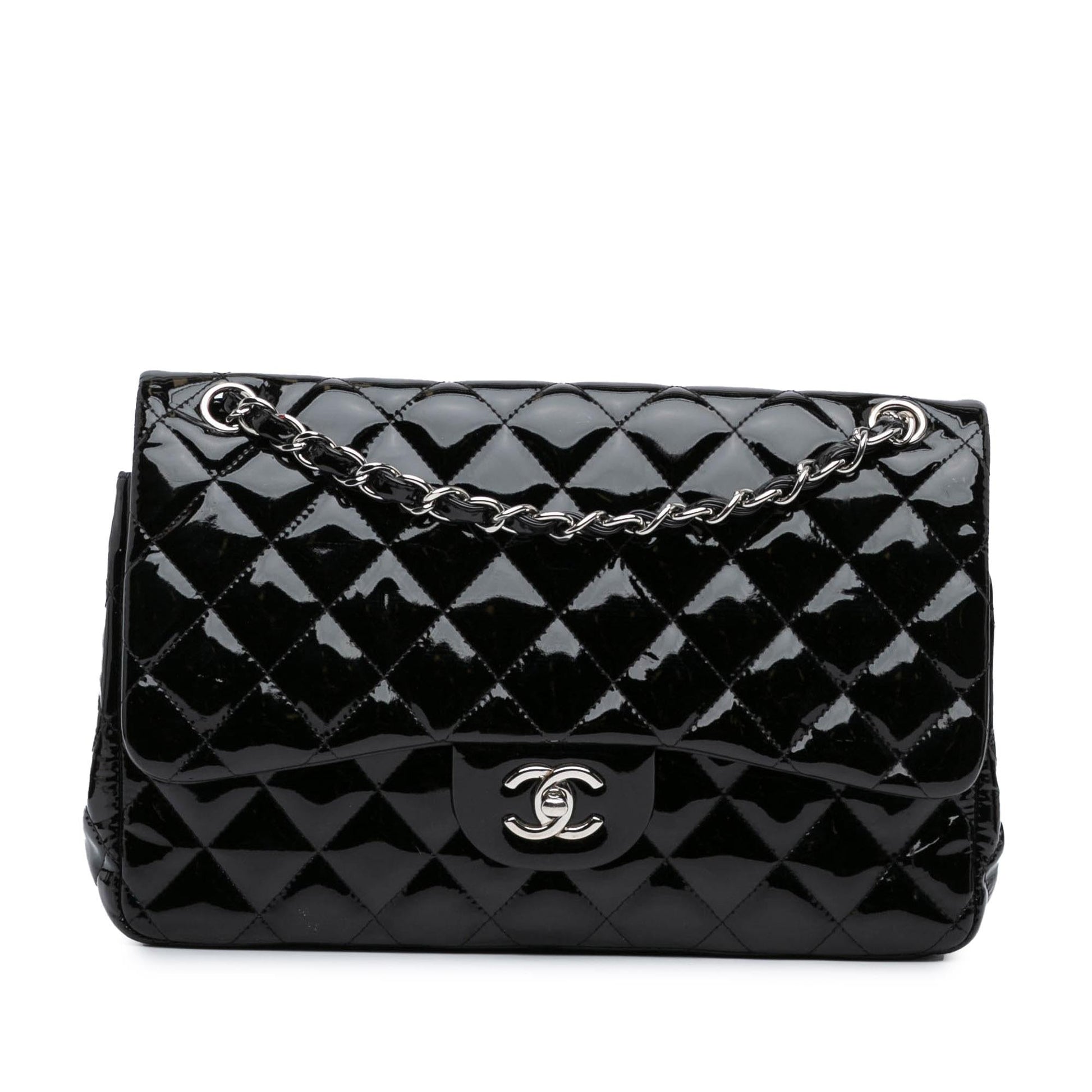 Chanel Jumbo Classic Patent Double Flap Handbag Shg Eyzcff