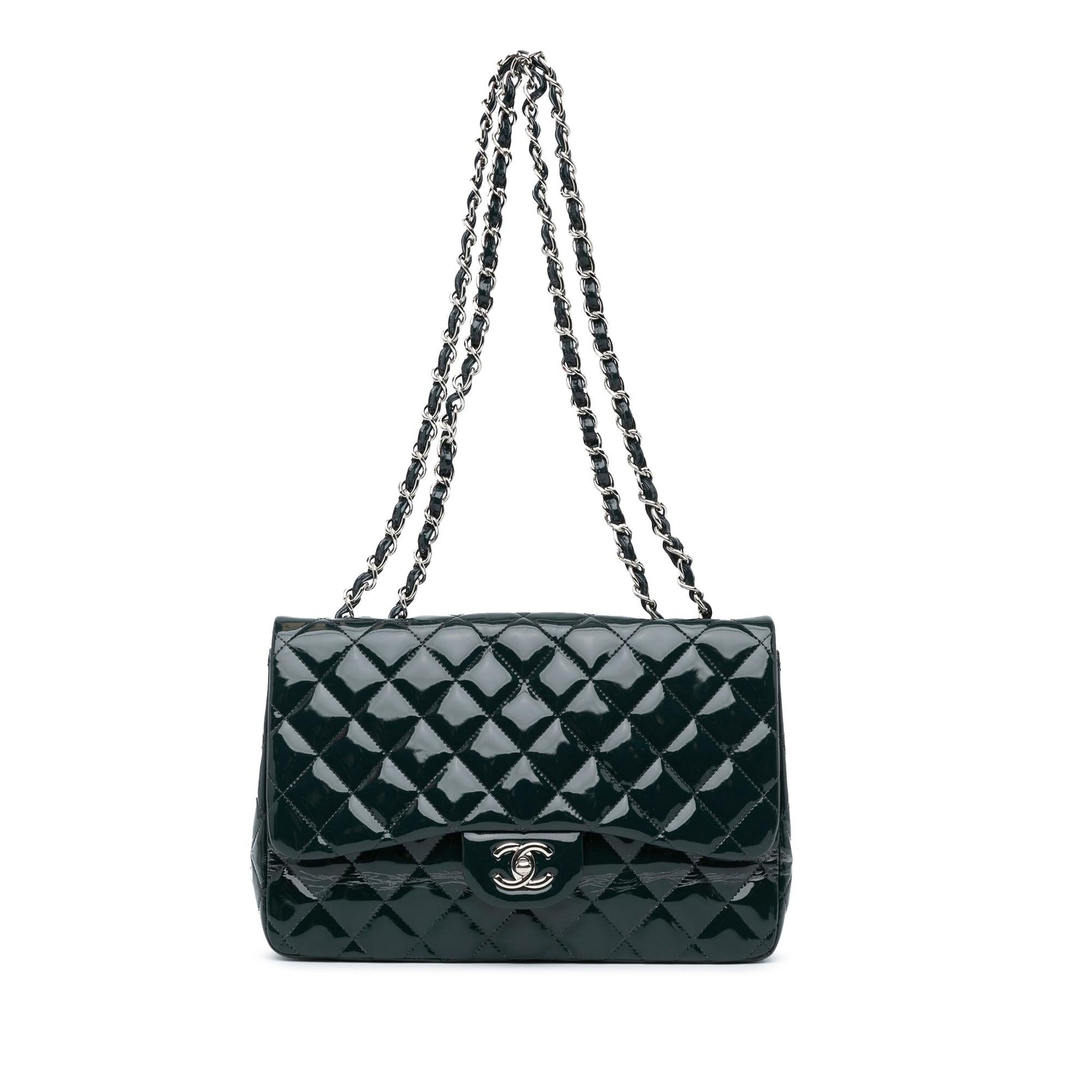Chanel Jumbo Classic Patent Double Flap Handbag Shg Riglw6