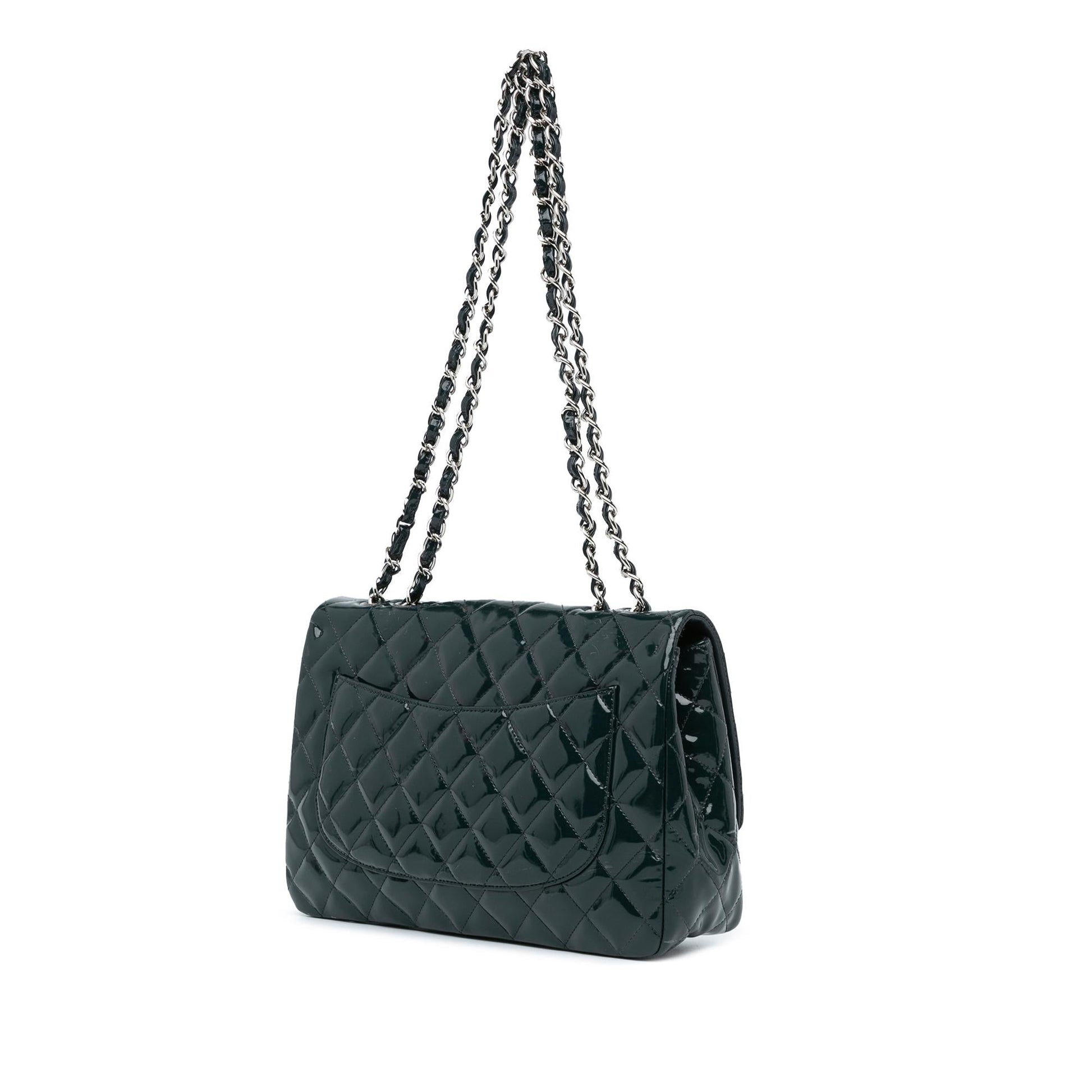 Chanel Jumbo Classic Patent Double Flap Handbag Shg Riglw6