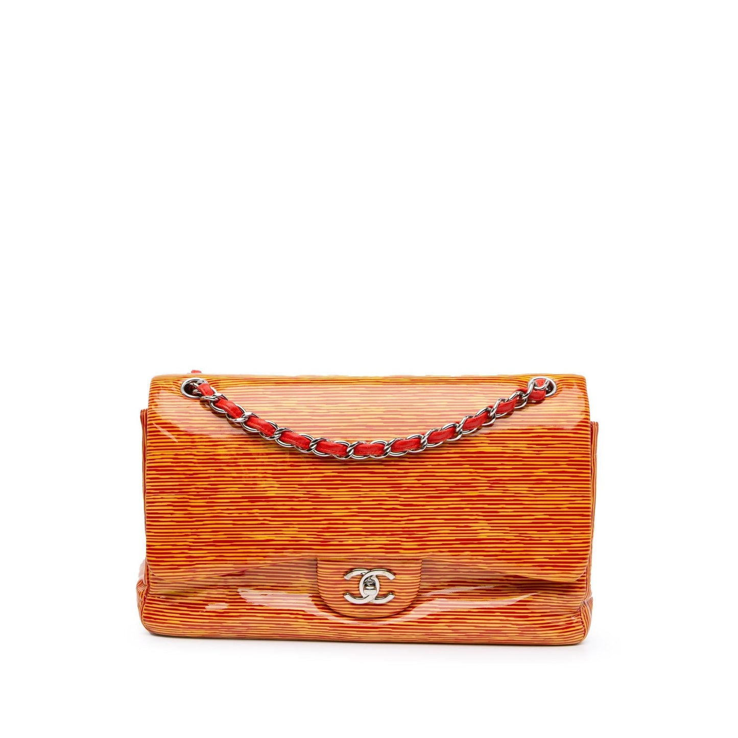 Chanel Jumbo Classic Patent Stiped Double Flap Handbag