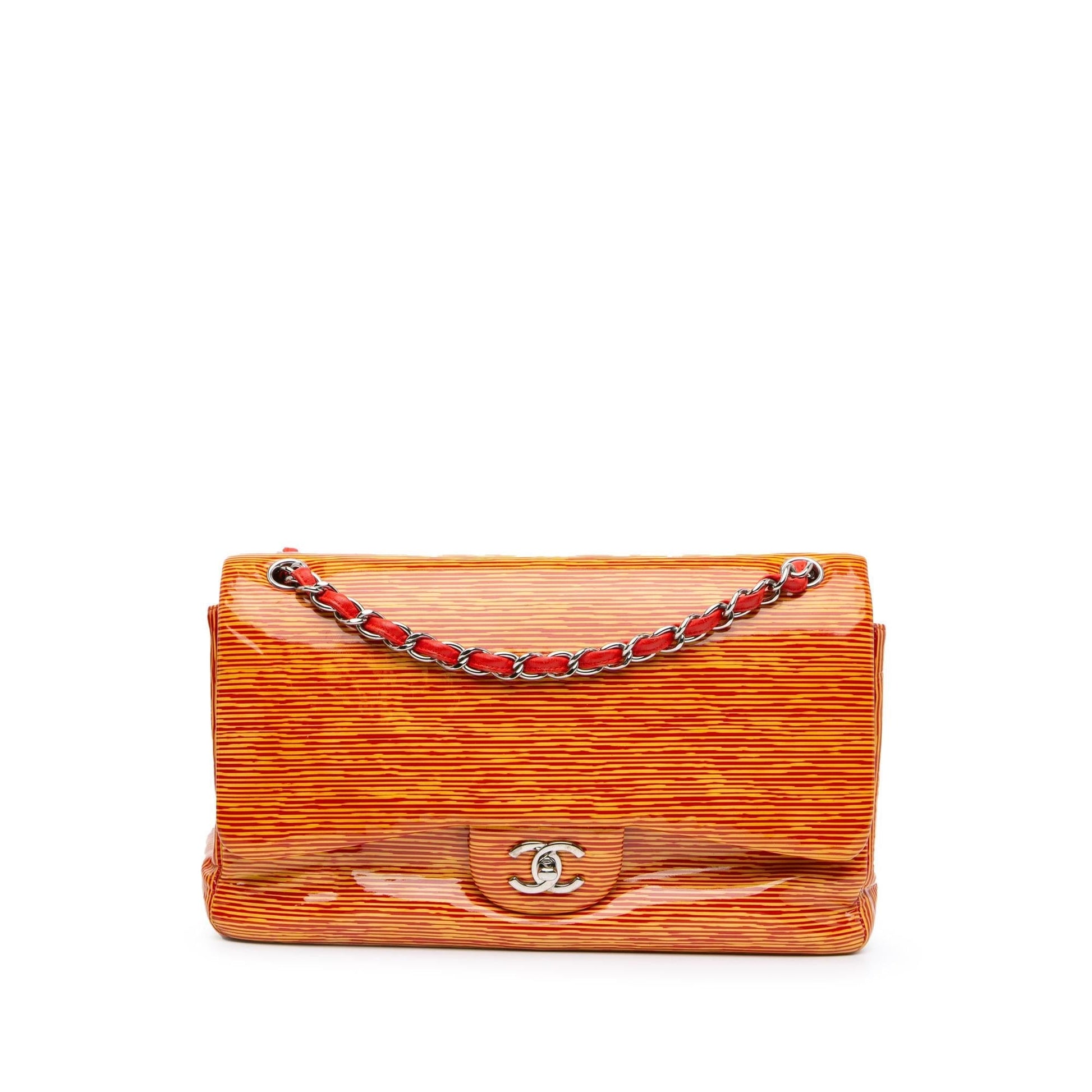 Chanel Jumbo Classic Patent Stiped Double Flap Handbag Double Flap
