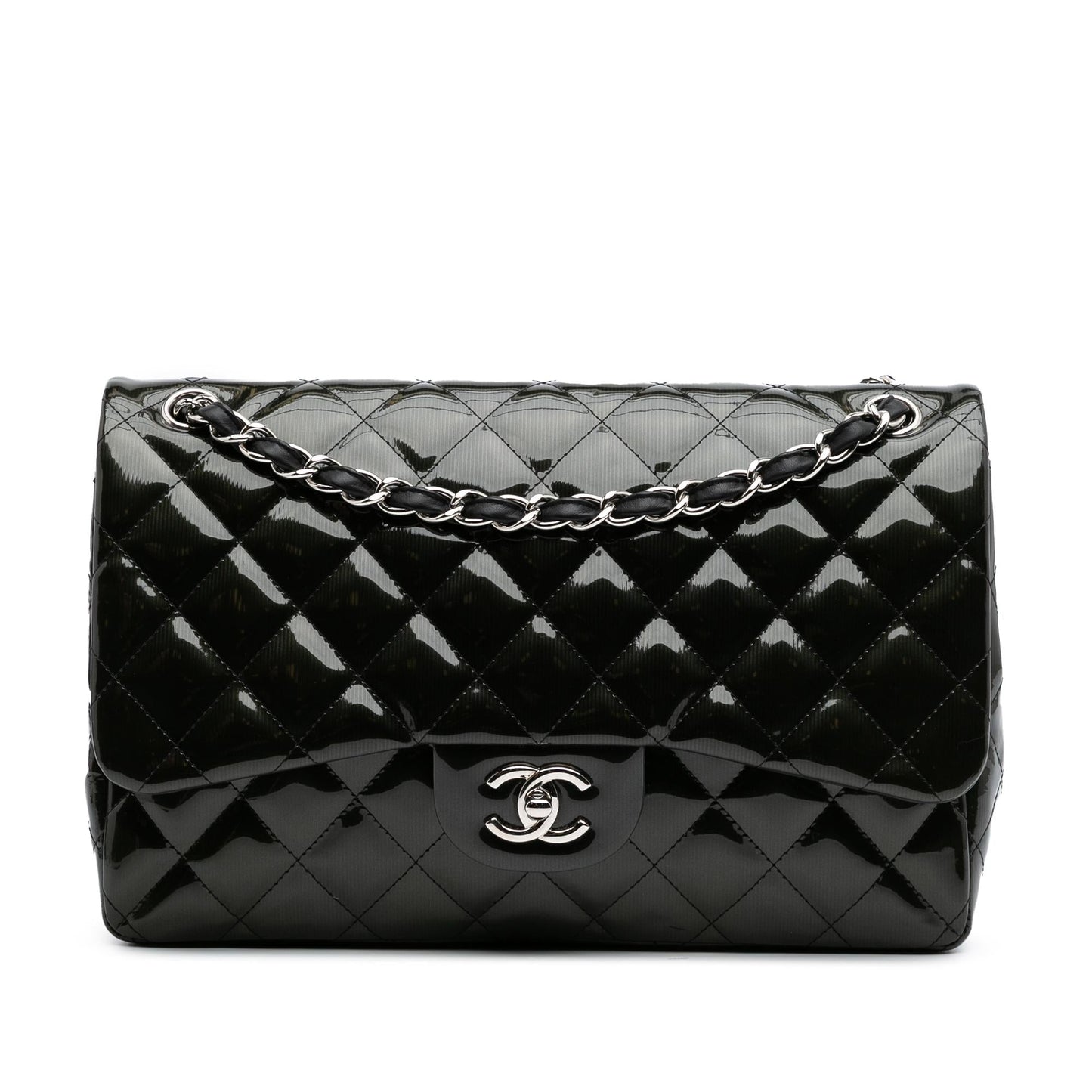 Chanel Jumbo Classic Striped Patent Double Flap Handbag