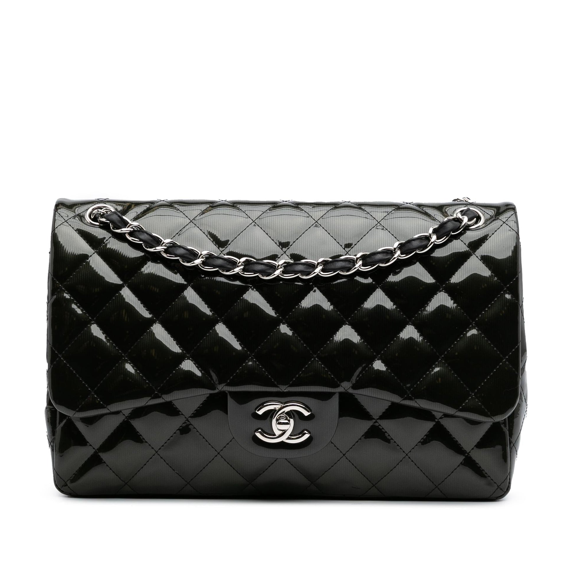 Chanel Jumbo Classic Striped Patent Double Flap Handbag