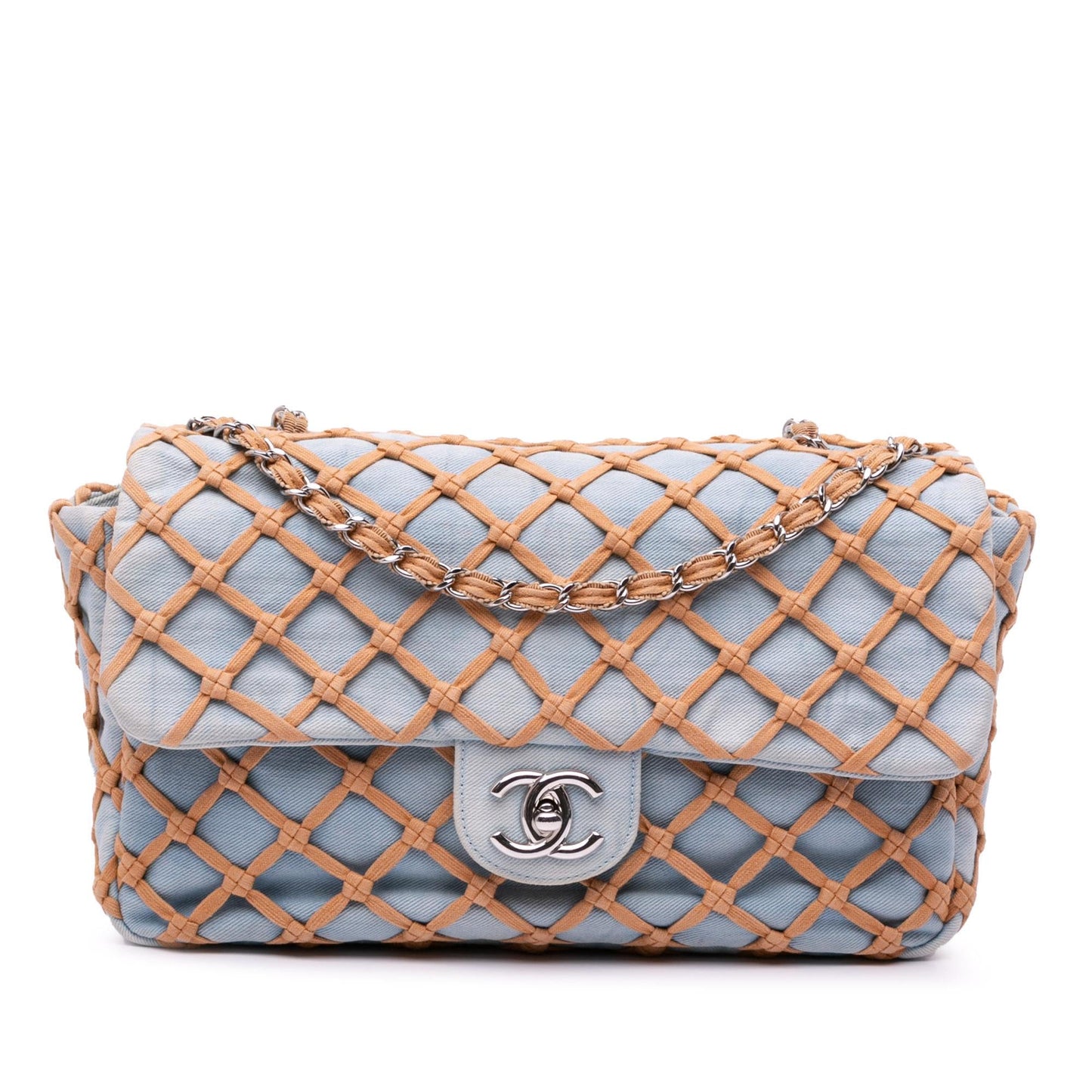 Chanel Jumbo Denim Canebiers Net Flap Handbag