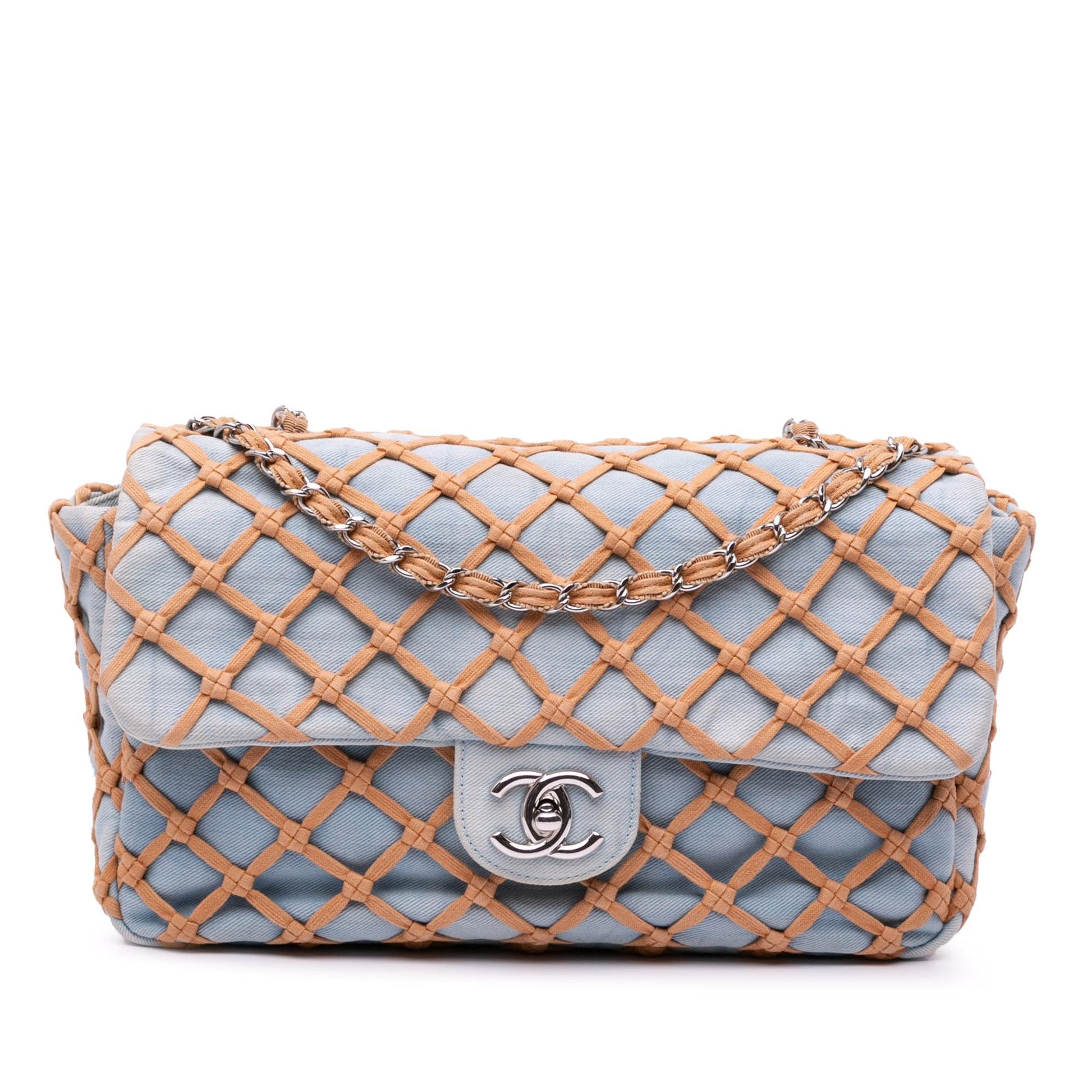 Chanel Jumbo Denim Canebiers Net Flap Handbag