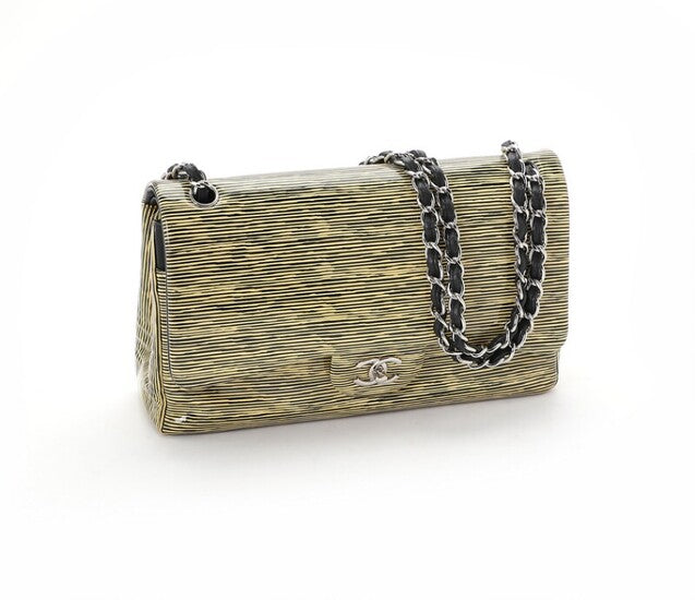 Chanel Patent Calfskin Striped Jumbo Double Flap Handbag
