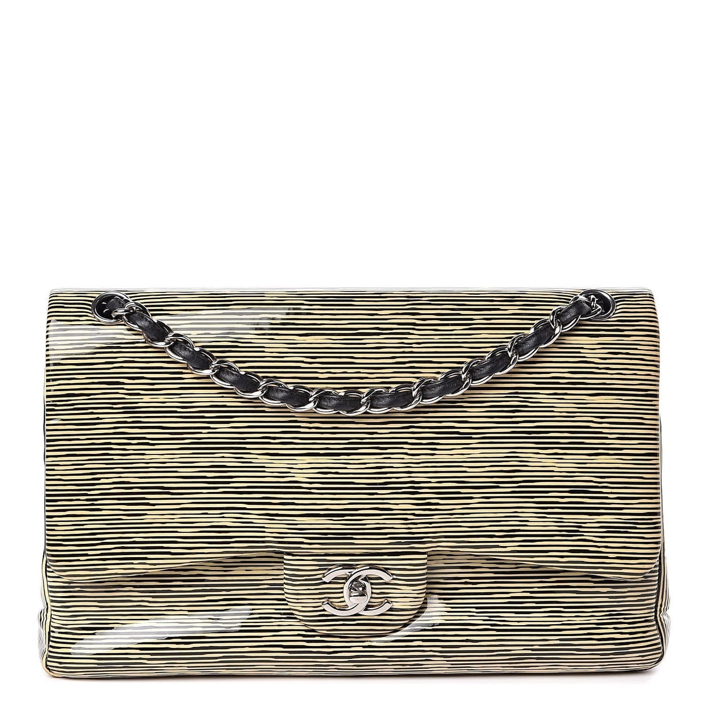 Chanel Patent Calfskin Striped Jumbo Double Flap Handbag