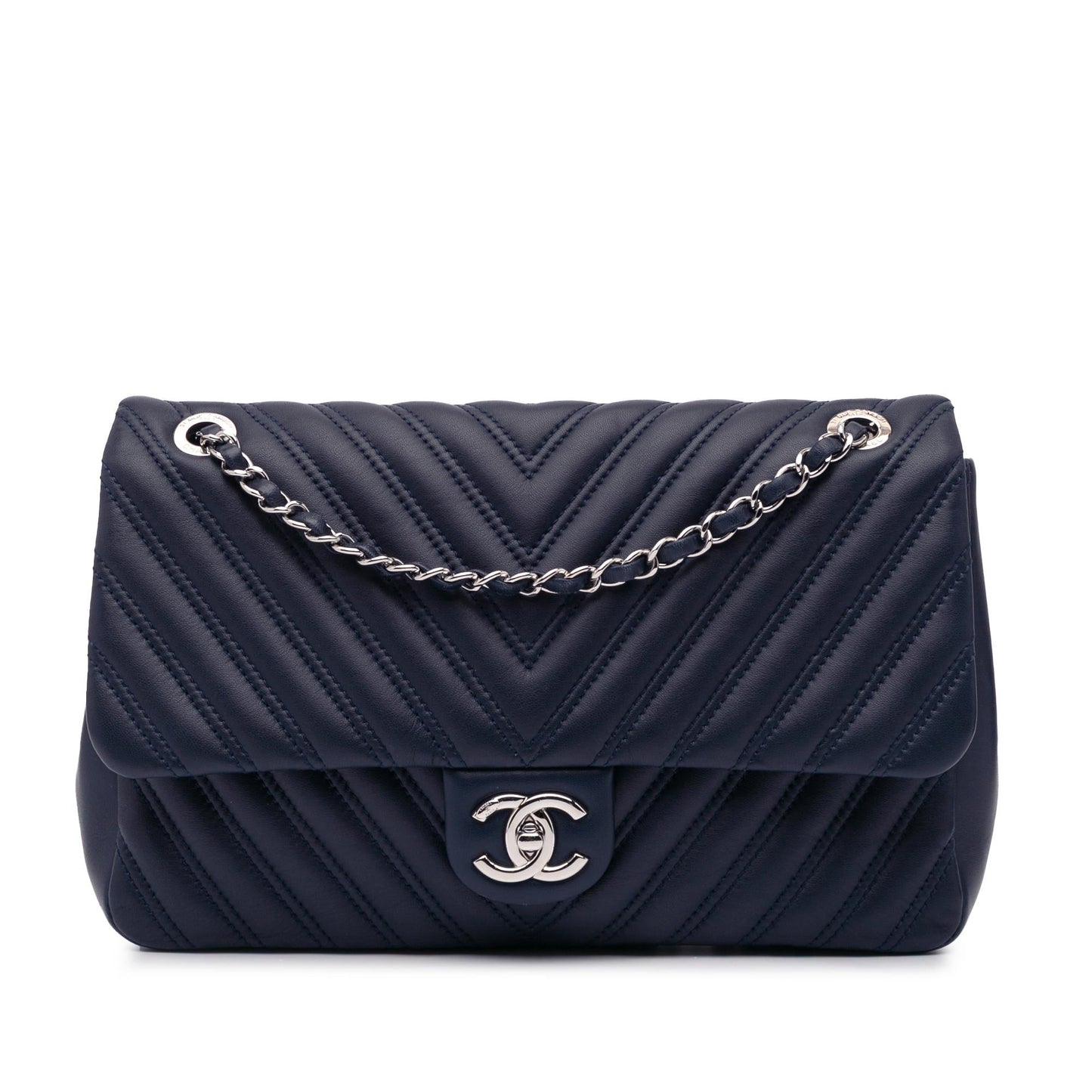 Chanel Jumbo Double Stitch Chevron Lambskin Single Handbag