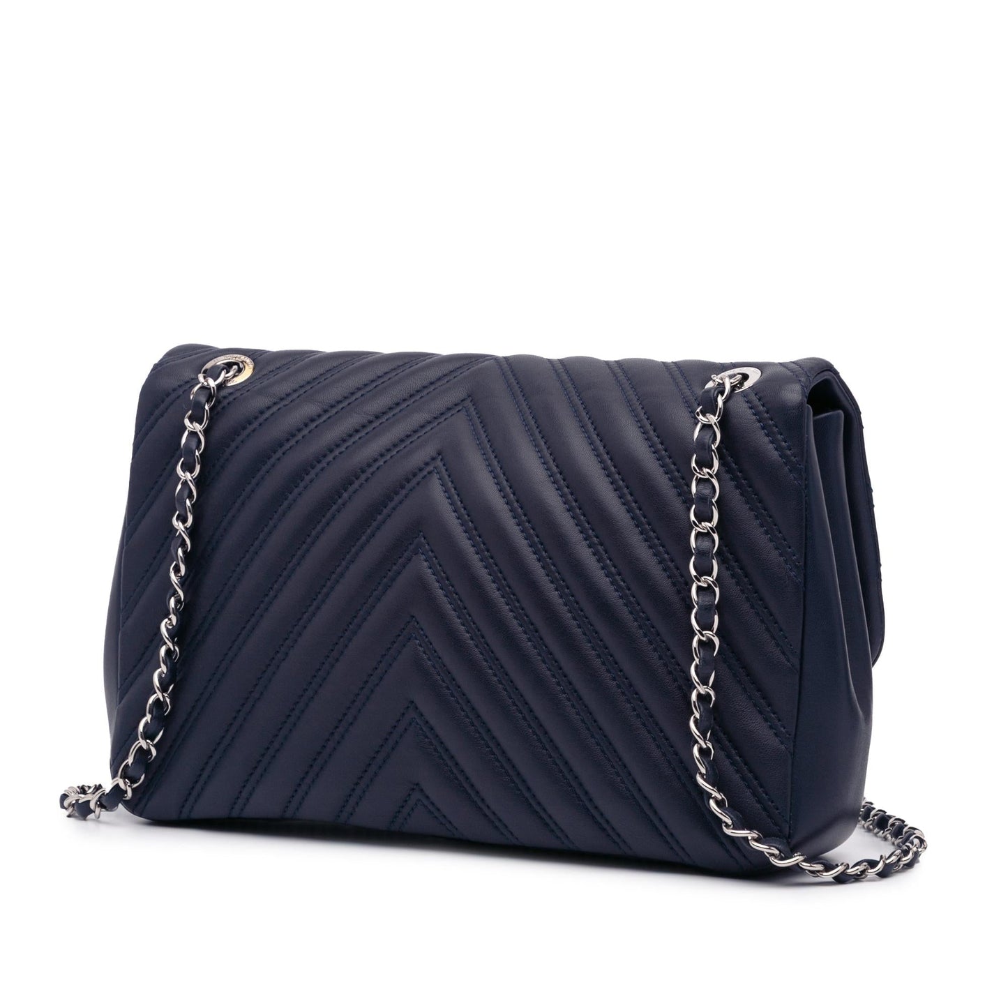 Chanel Jumbo Double Stitch Chevron Lambskin Single Handbag