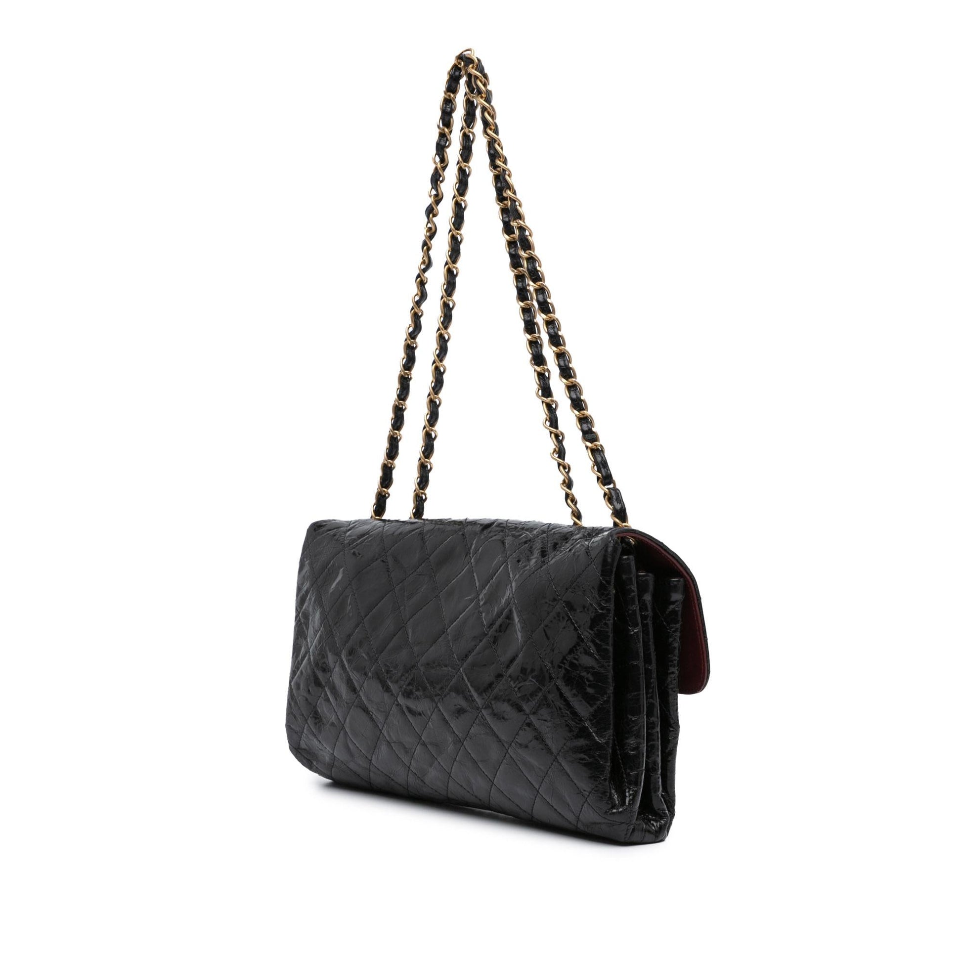 Chanel Jumbo Quilted Glazed Calfskin Clams Pocket Handbag