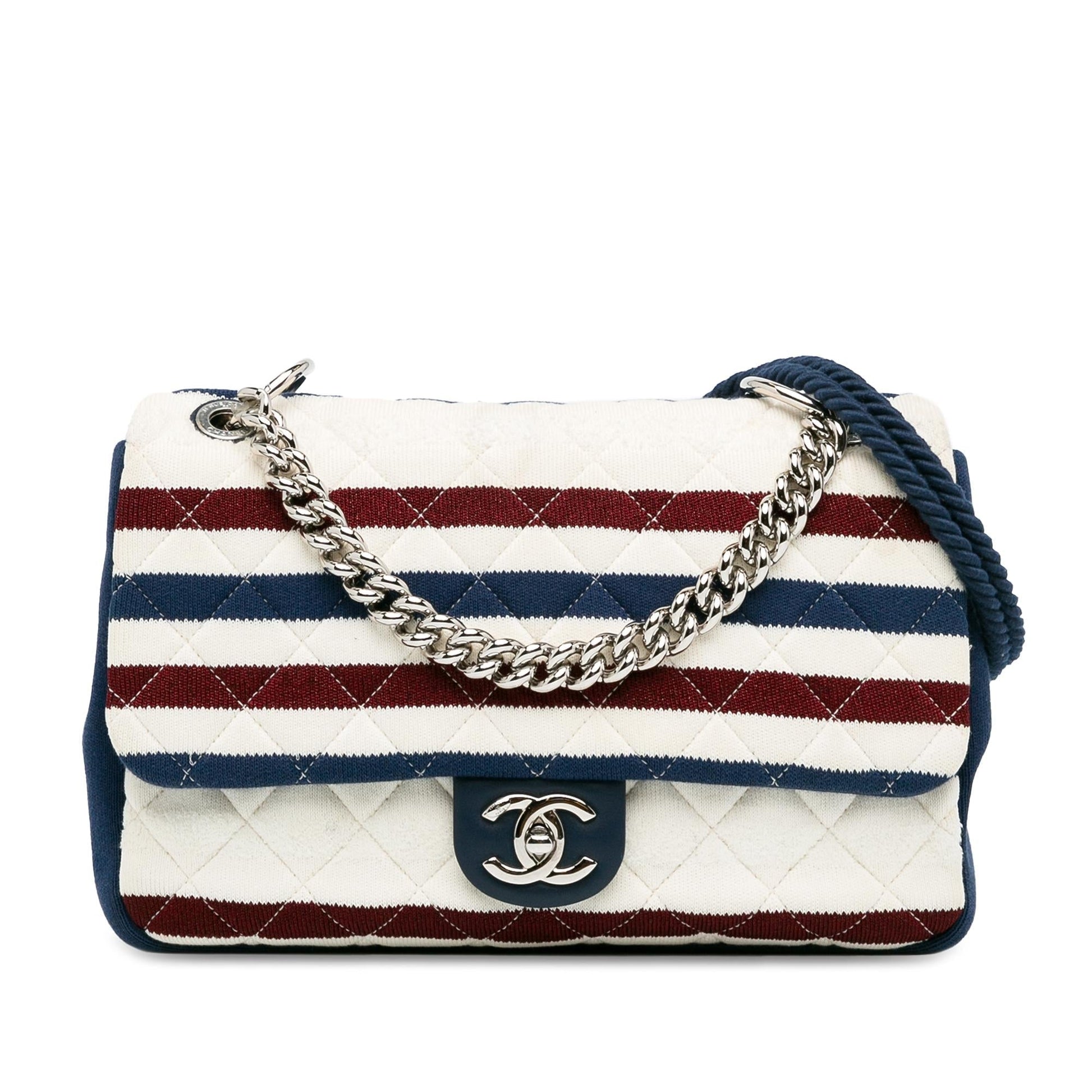 Chanel Jumbo Stripe Jersey Felt Rope Flap Handbag