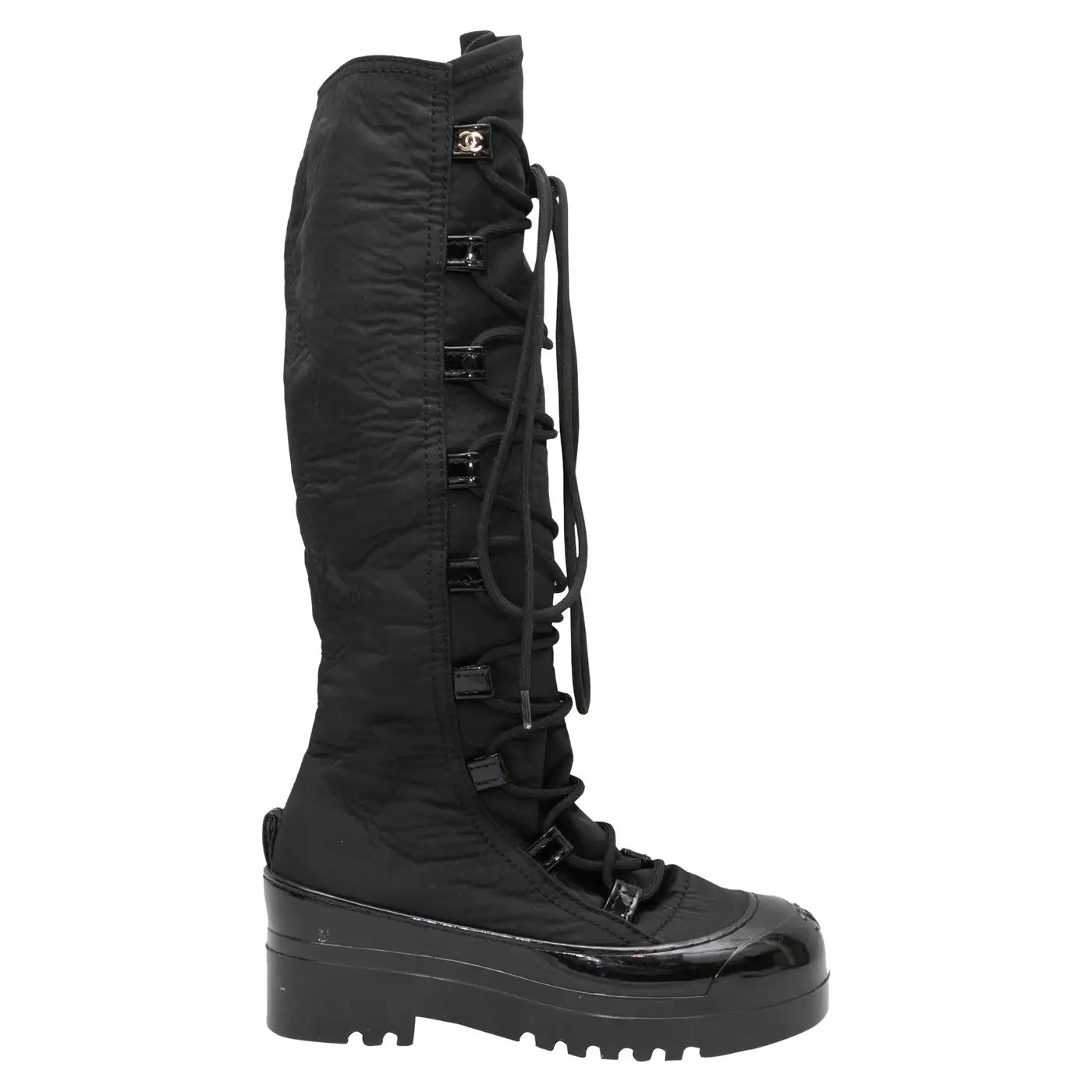Chanel CC Lace Up Knee High Snow Boots for Women