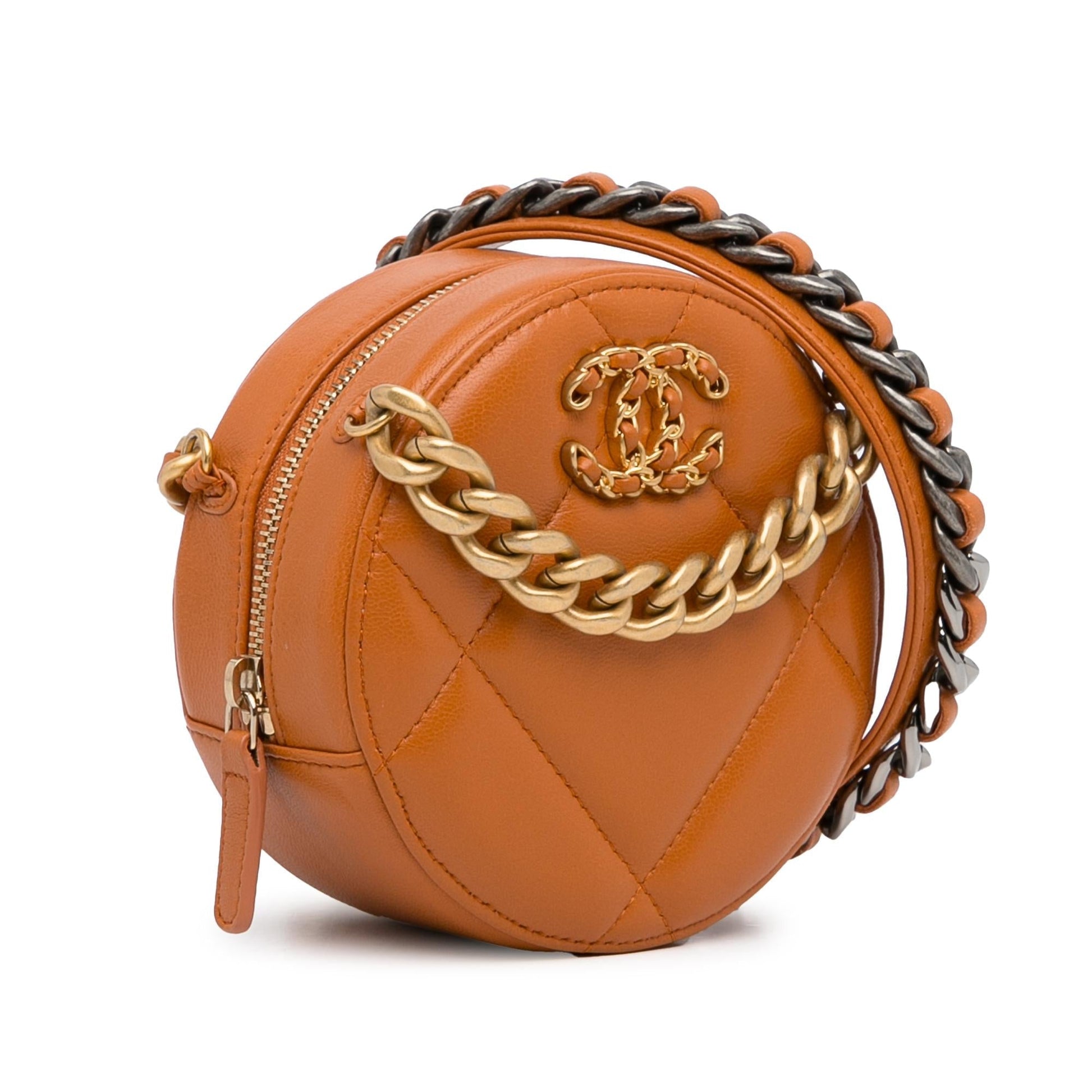 Chanel Lambskin 19 Round Clutch Bag With Chain