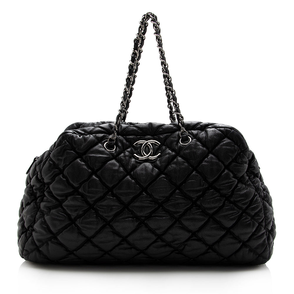 Chanel Lambskin Bubble Quilt Bowler Satchel SHF Satchel Bag