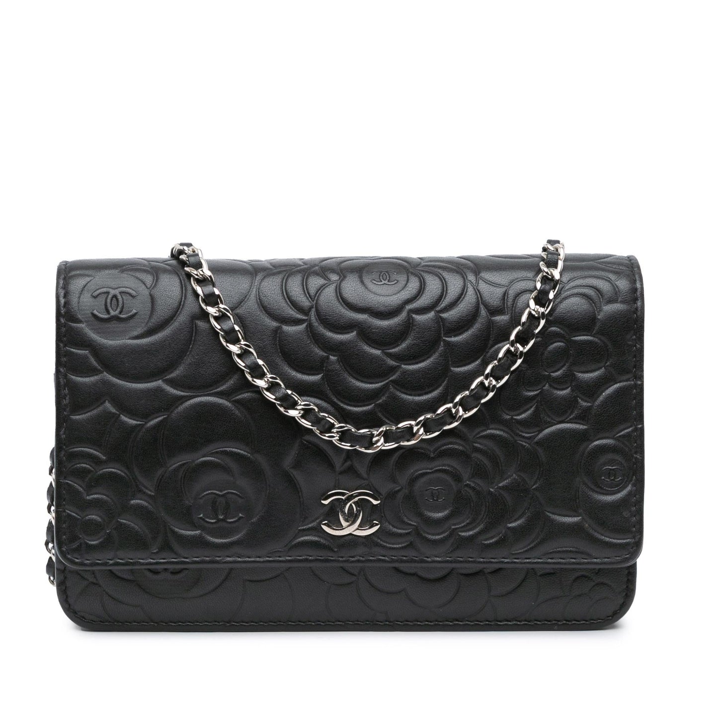 Chanel Lambskin Camellia Embossed On Wallet Case