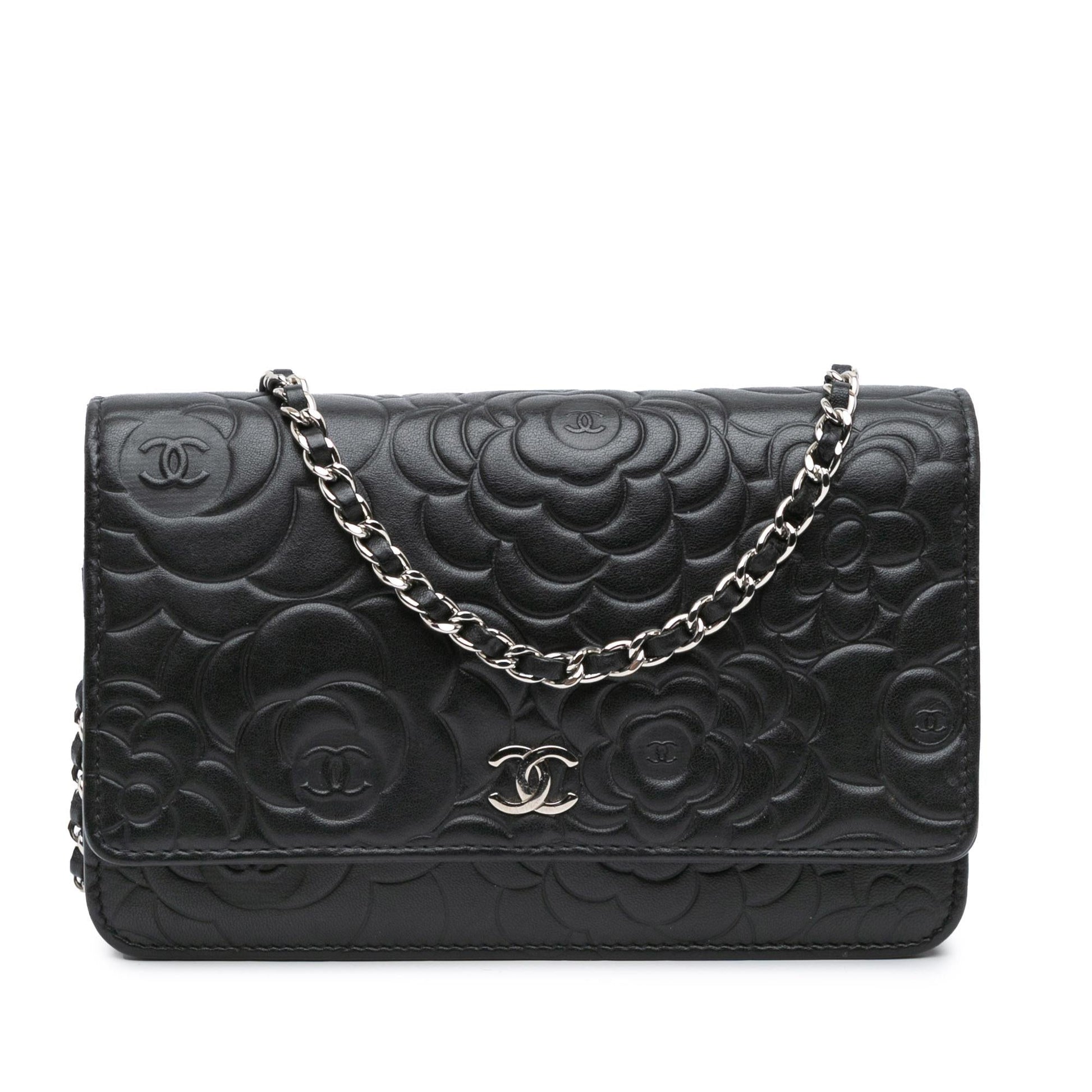 Chanel Lambskin Camellia Embossed On Wallet Case