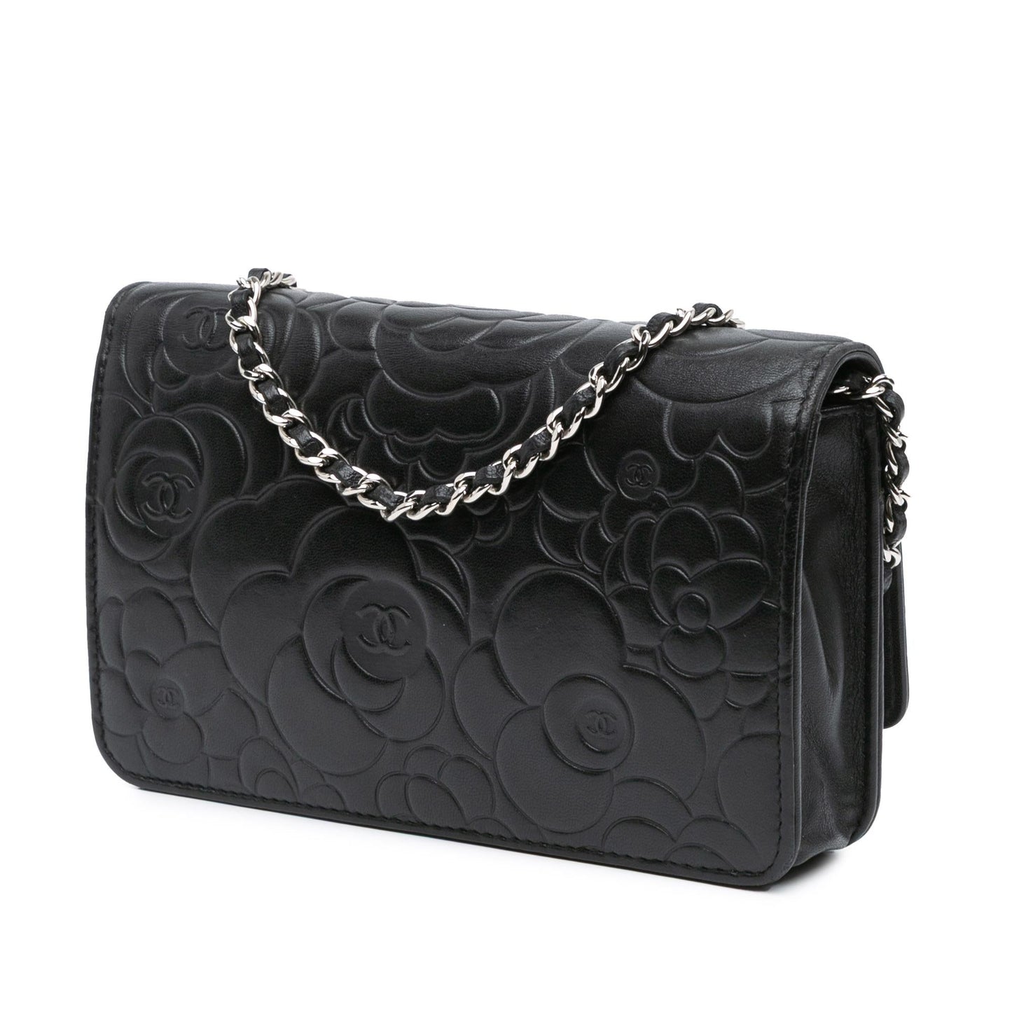 Chanel Lambskin Camellia Embossed On Wallet Case