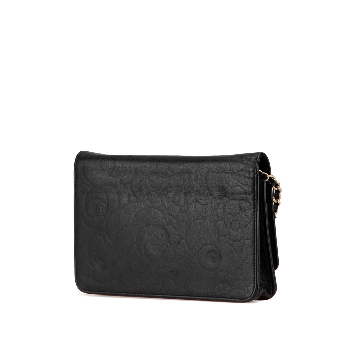 Chanel Lambskin Camellia Embossed On Wallet Case Chain 1
