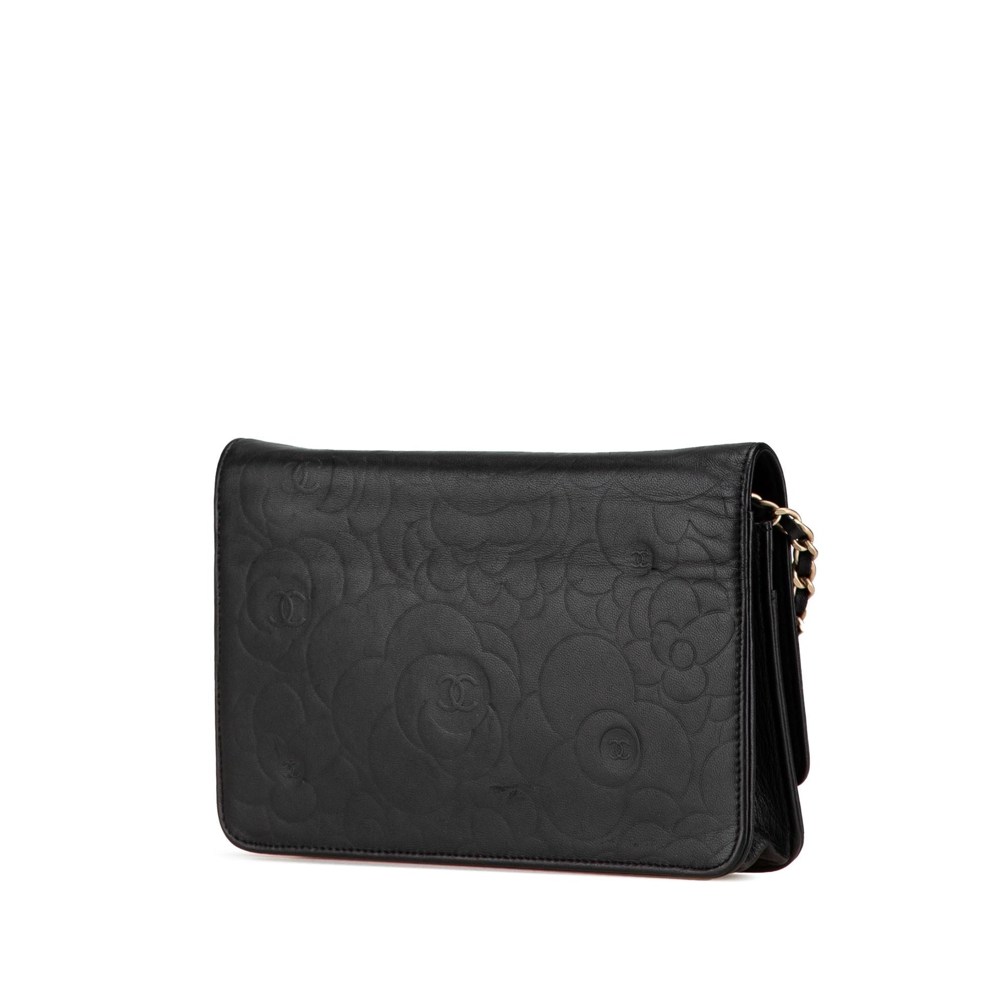 Chanel Lambskin Camellia Embossed On Wallet Case Chain 1