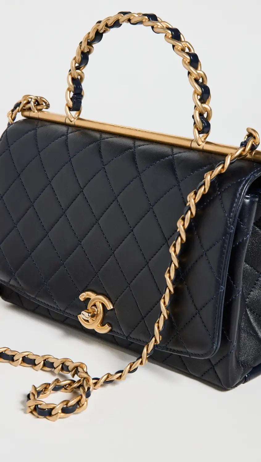 Chanel TWO-TONE QUILTED LAMBSKIN TOP HANDLE FLAP Shoulder Bag