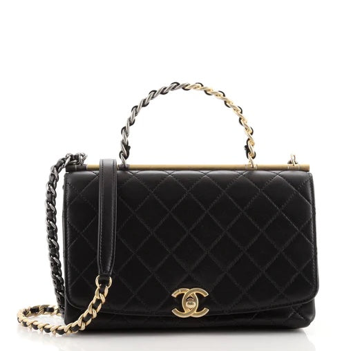 Chanel TWO-TONE QUILTED LAMBSKIN TOP HANDLE FLAP Shoulder Bag