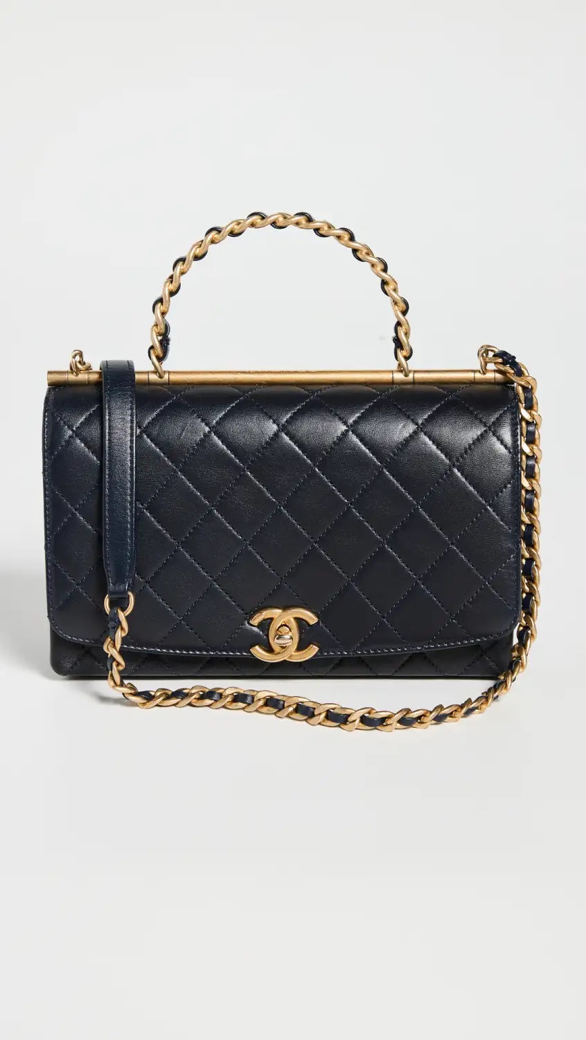 Chanel TWO-TONE QUILTED LAMBSKIN TOP HANDLE FLAP Shoulder Bag