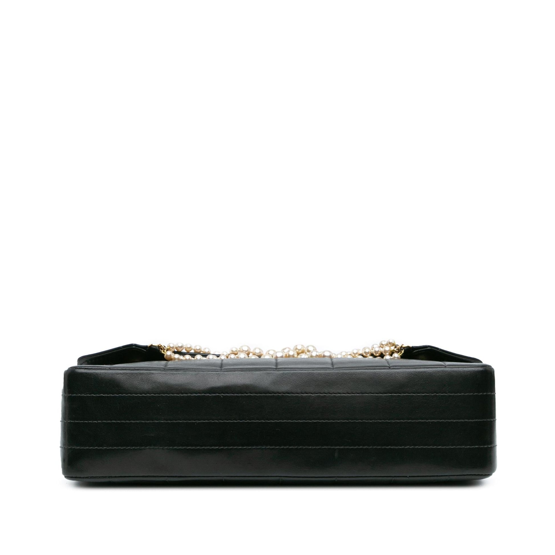 Chanel Lambskin Chocolate Bar Pearl Flap Handbag