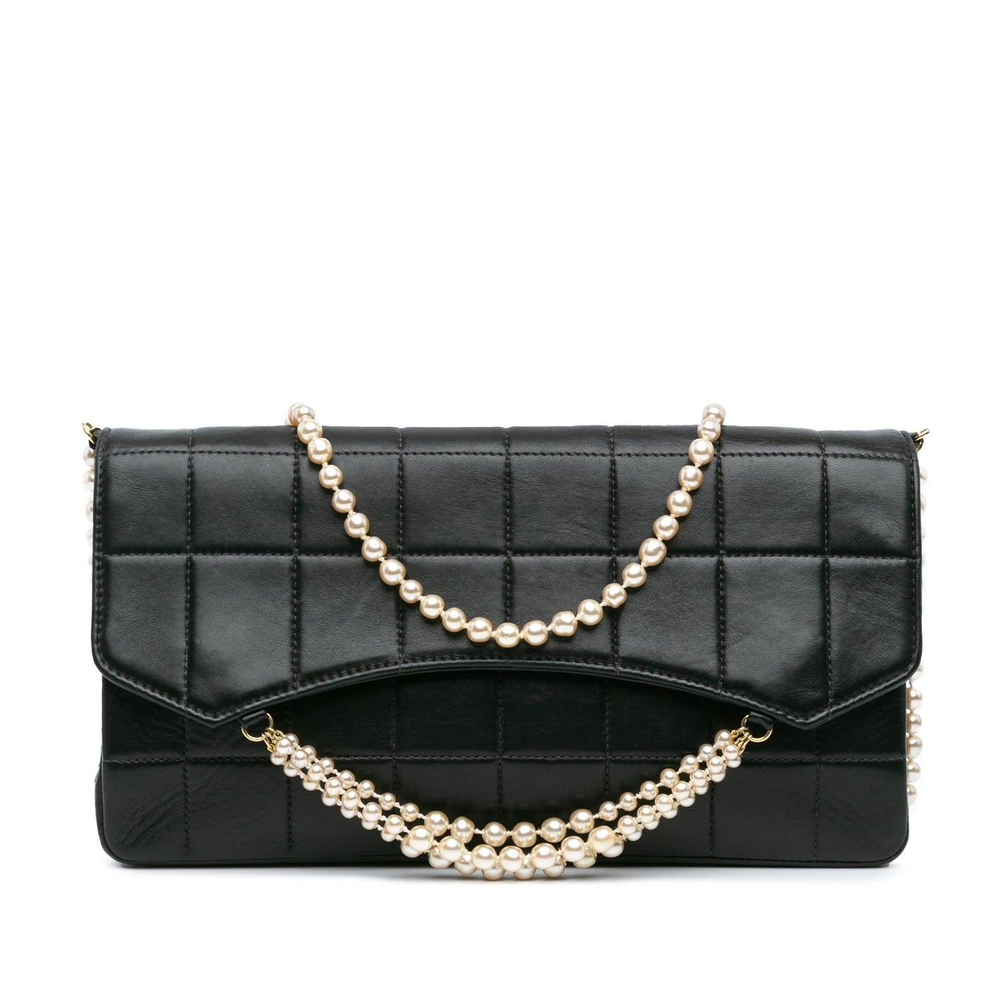 Chanel Lambskin Chocolate Bar Pearl Flap Handbag