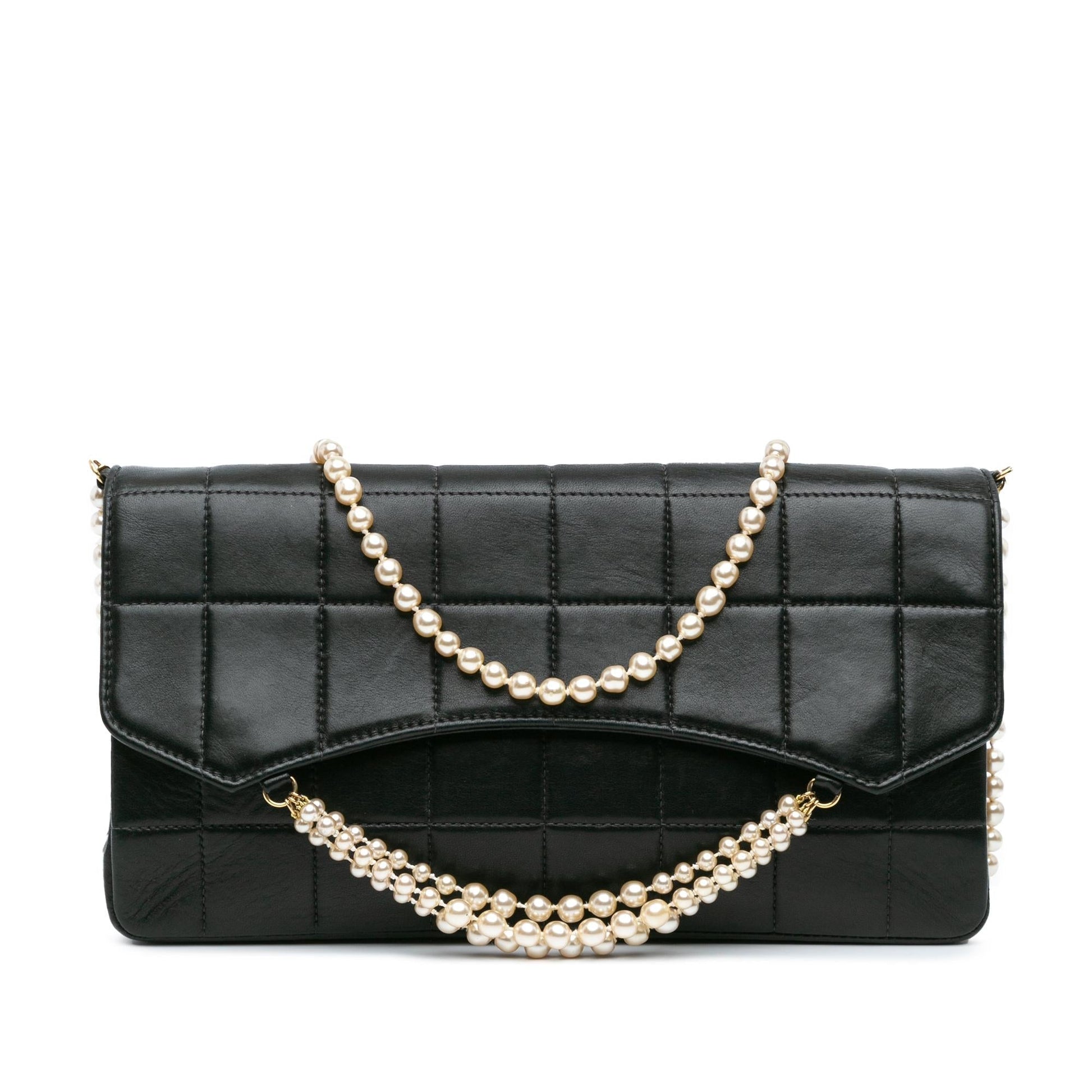 Chanel Lambskin Chocolate Bar Pearl Flap Handbag