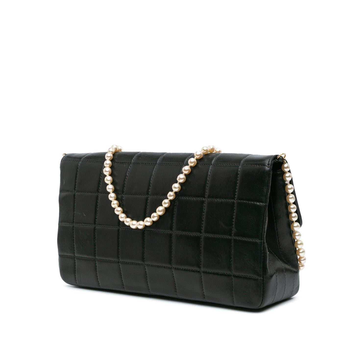 Chanel Lambskin Chocolate Bar Pearl Flap Handbag