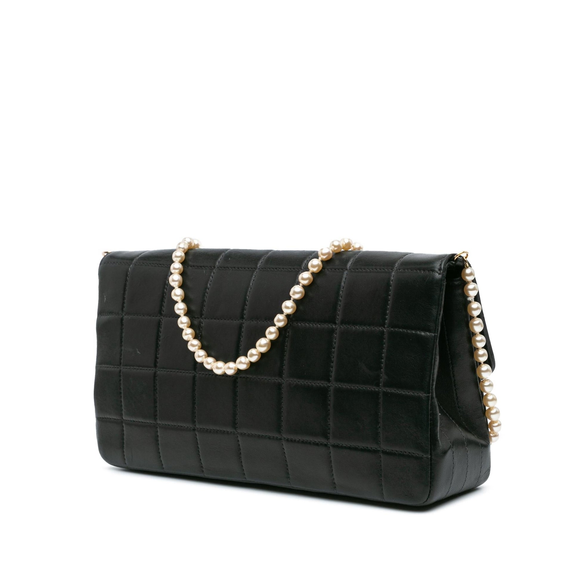 Chanel Lambskin Chocolate Bar Pearl Flap Handbag