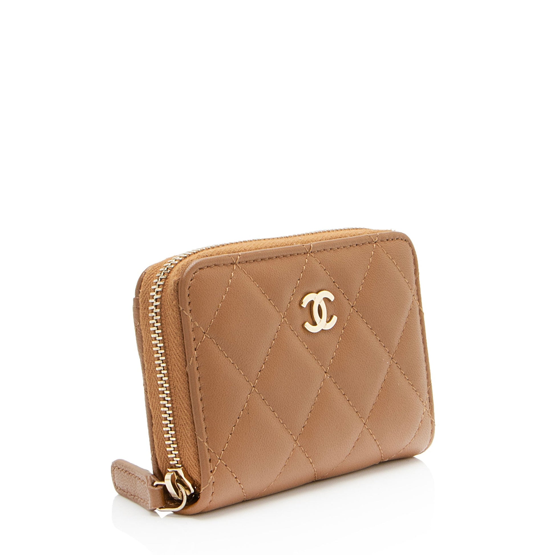 Chanel Lambskin CC Zip Around Coin Purse Wallet Case