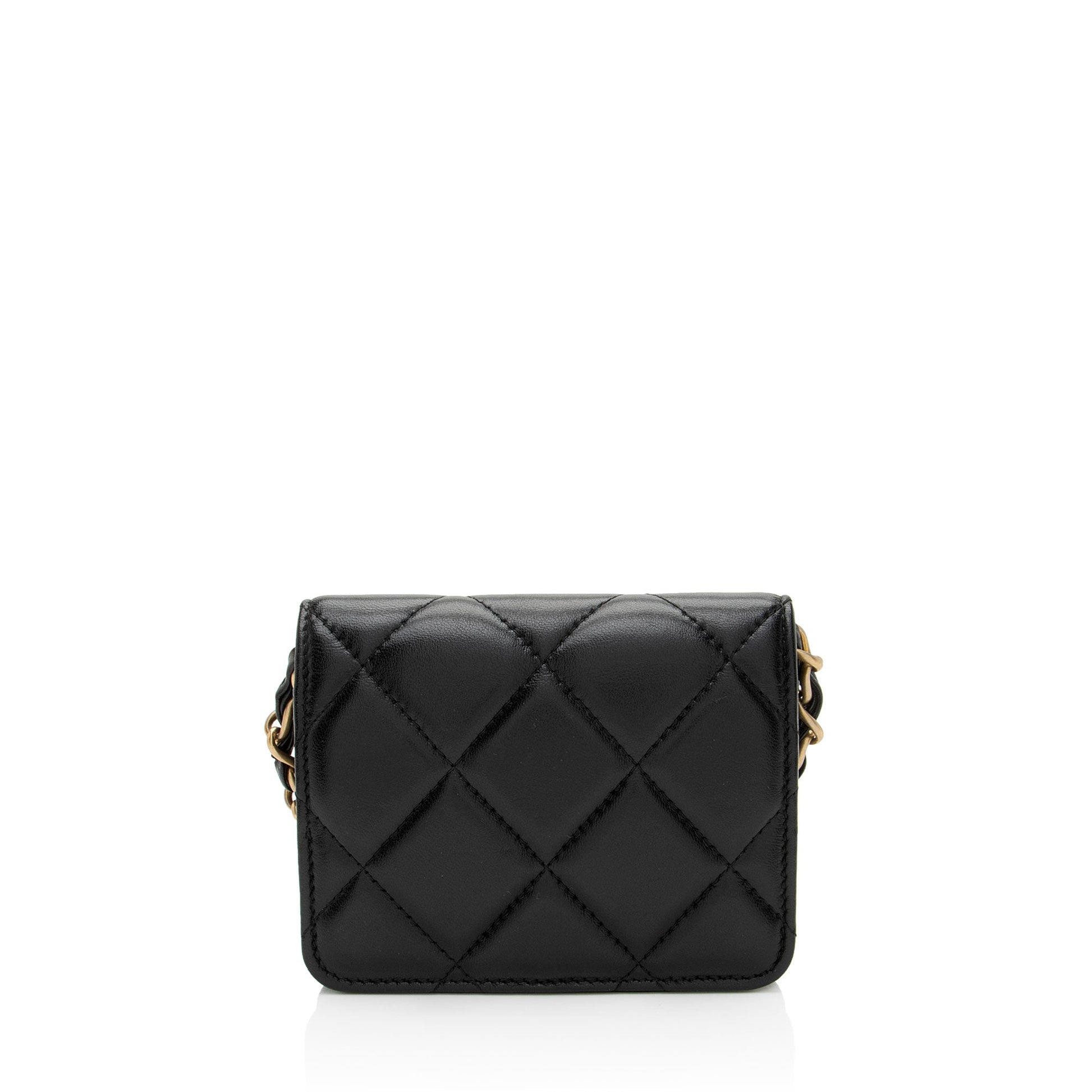 Chanel Lambskin Diamond Card Holder on Lock Wallet Case