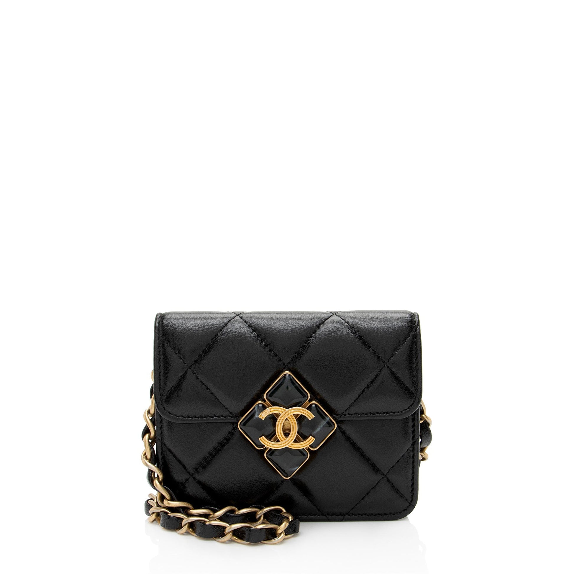 Chanel Lambskin Diamond Card Holder on Lock Wallet Case