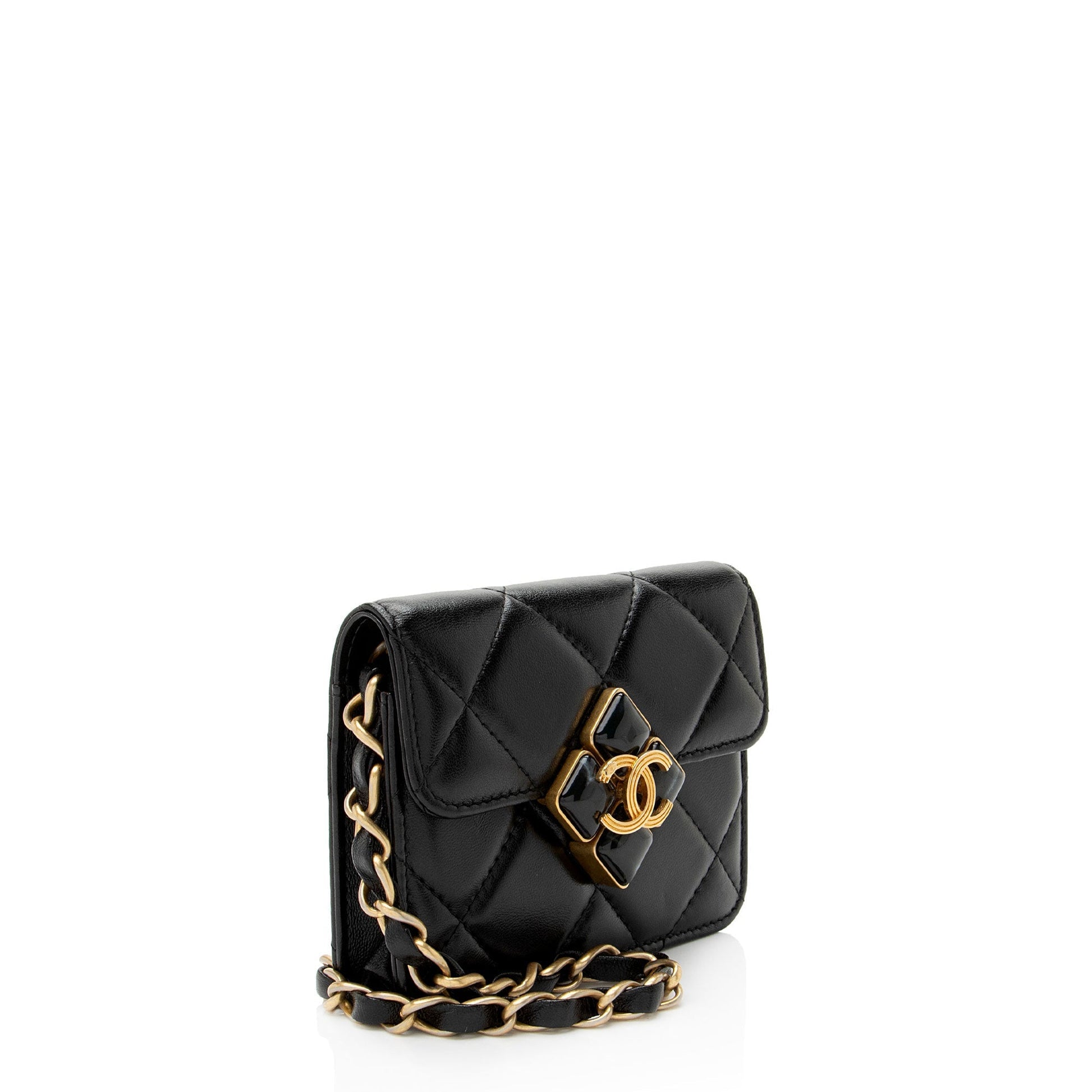 Chanel Lambskin Diamond Card Holder on Lock Wallet Case