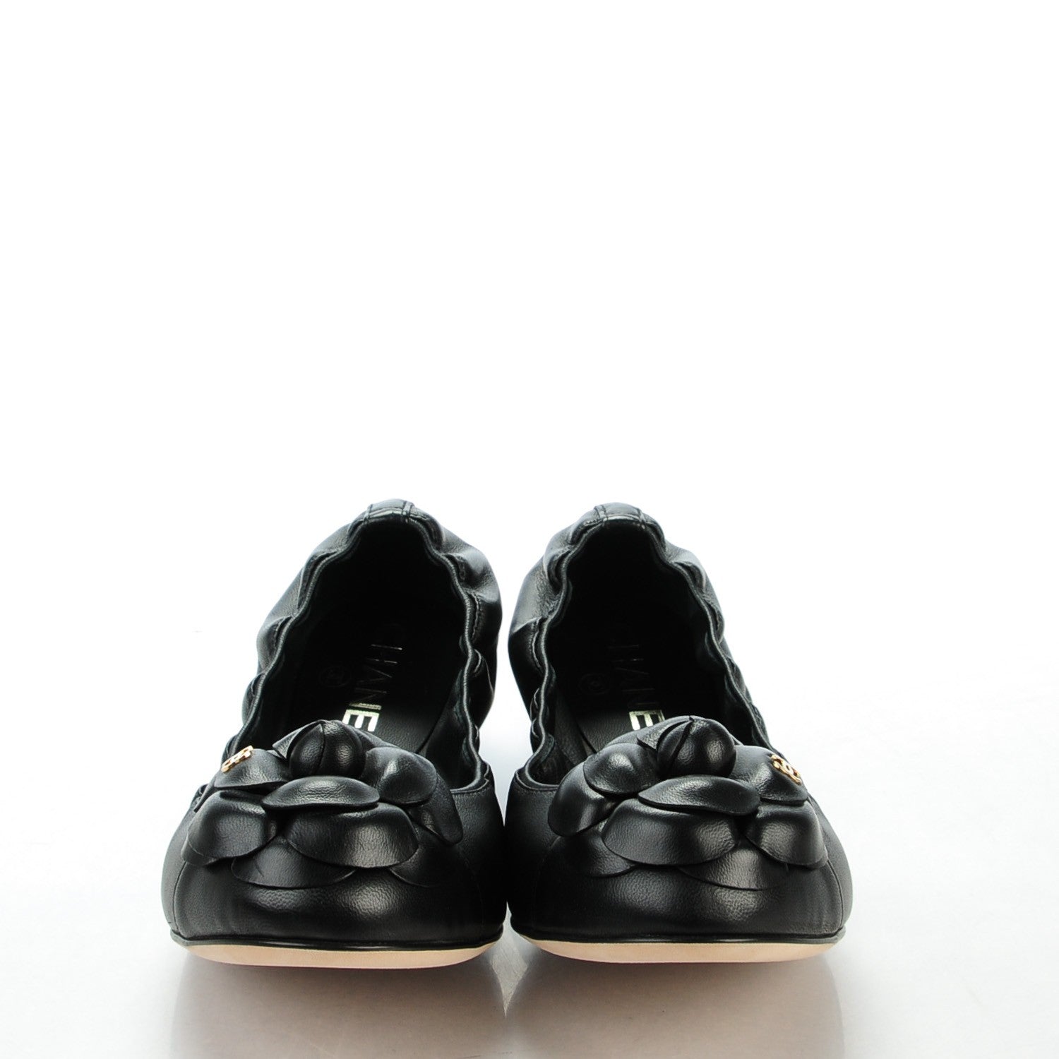 Chanel Lambskin CC Camellia Elastic Flat Ballerina Shoes for Women