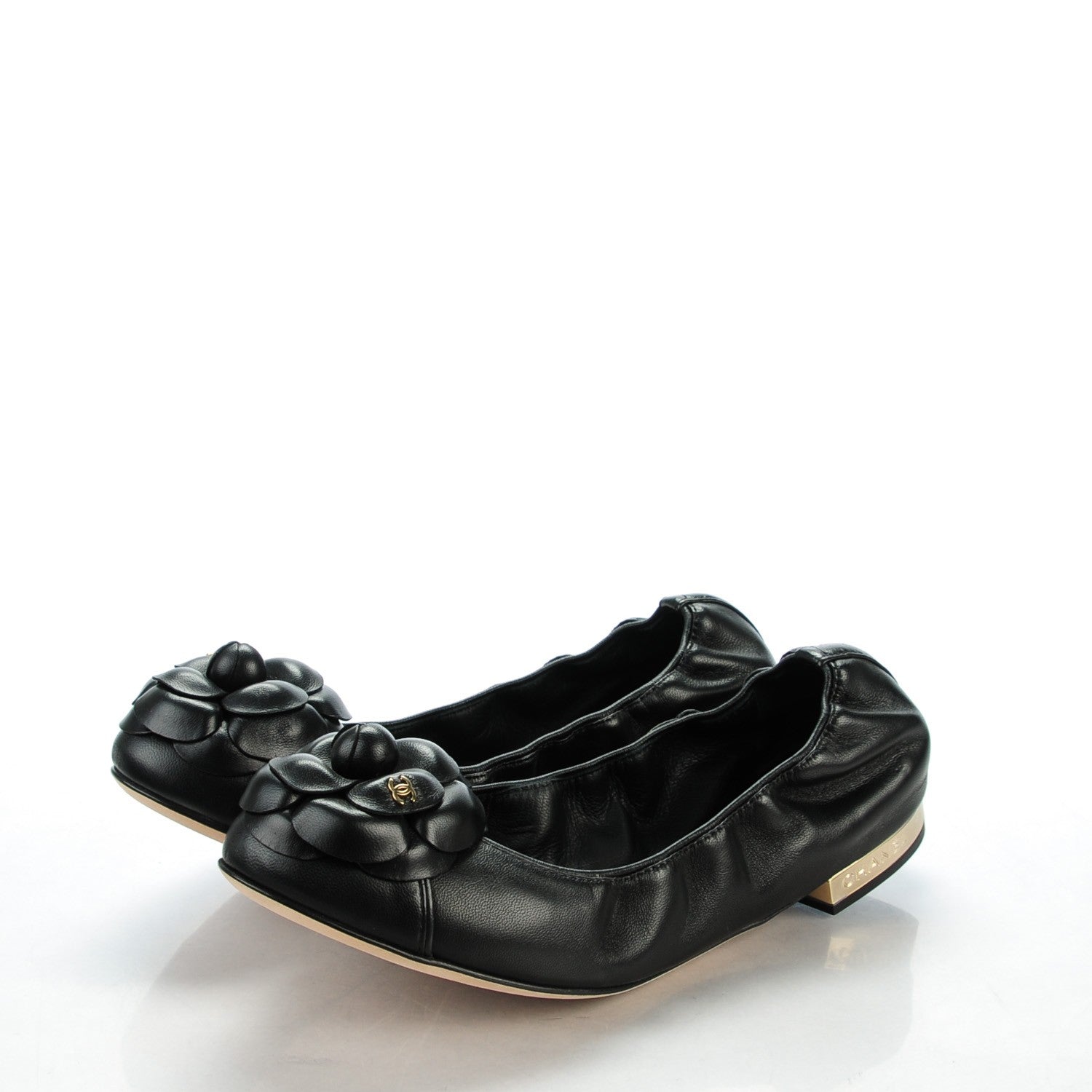 Chanel Lambskin CC Camellia Elastic Flat Ballerina Shoes for Women