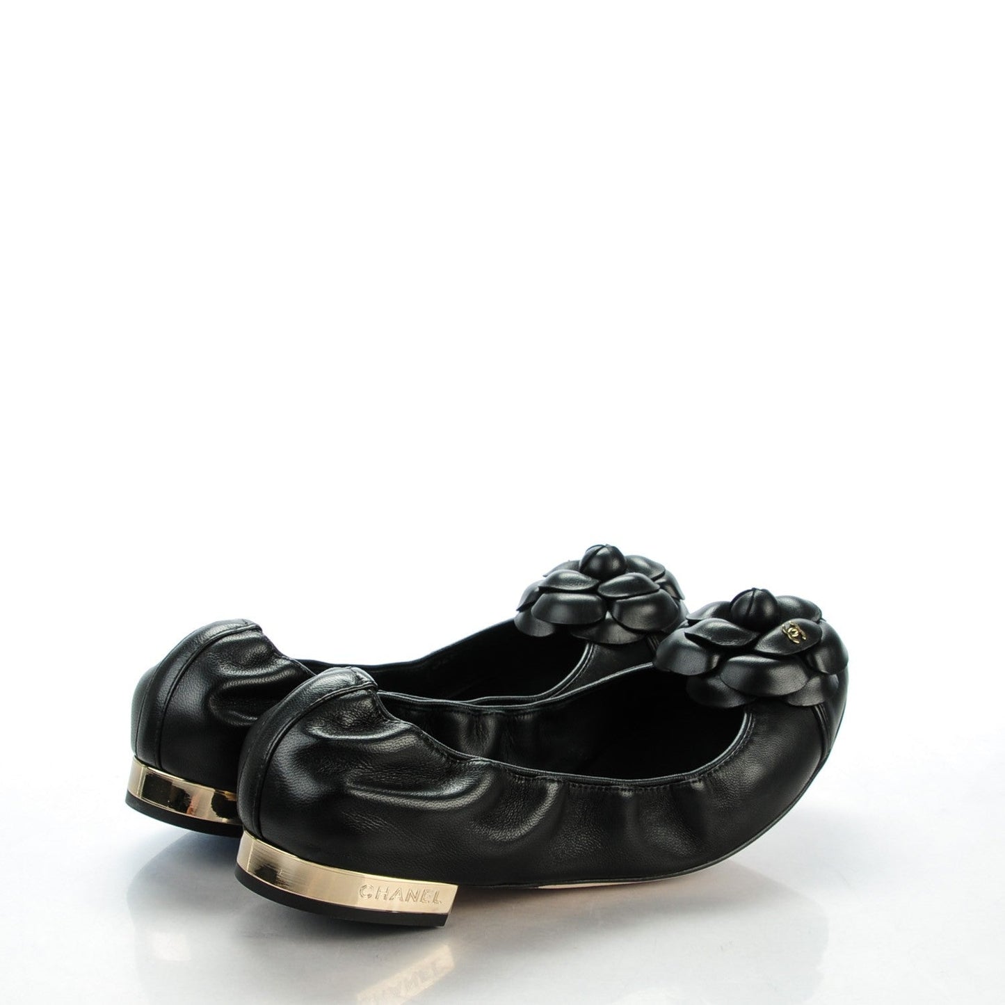 Chanel Lambskin CC Camellia Elastic Flat Ballerina Shoes for Women