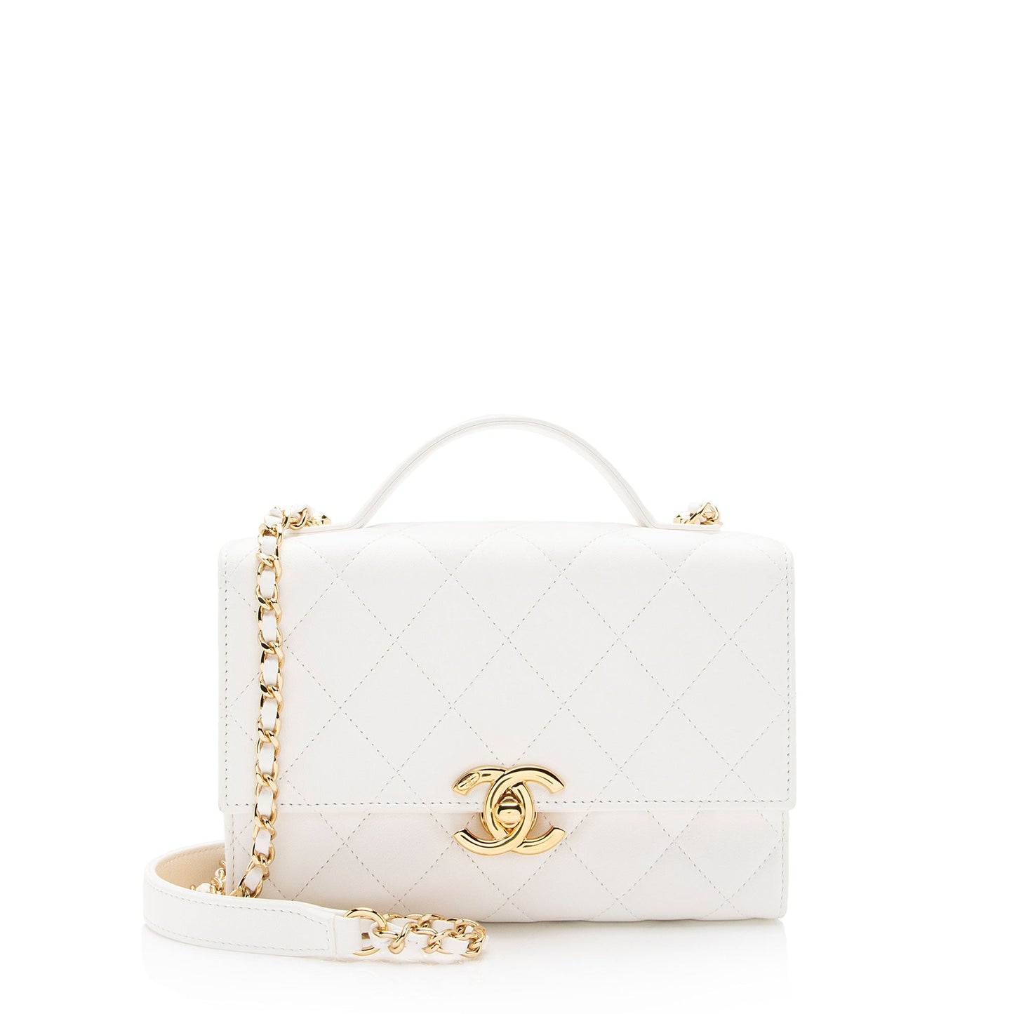 Chanel Lambskin Quilted Plate Top Handle Flap Shoulder Bag