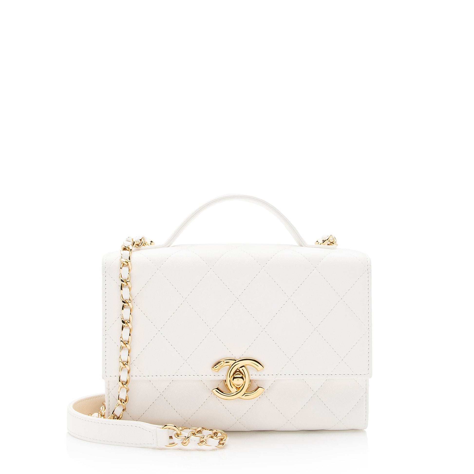 Chanel Lambskin Quilted Plate Top Handle Flap Shoulder Bag