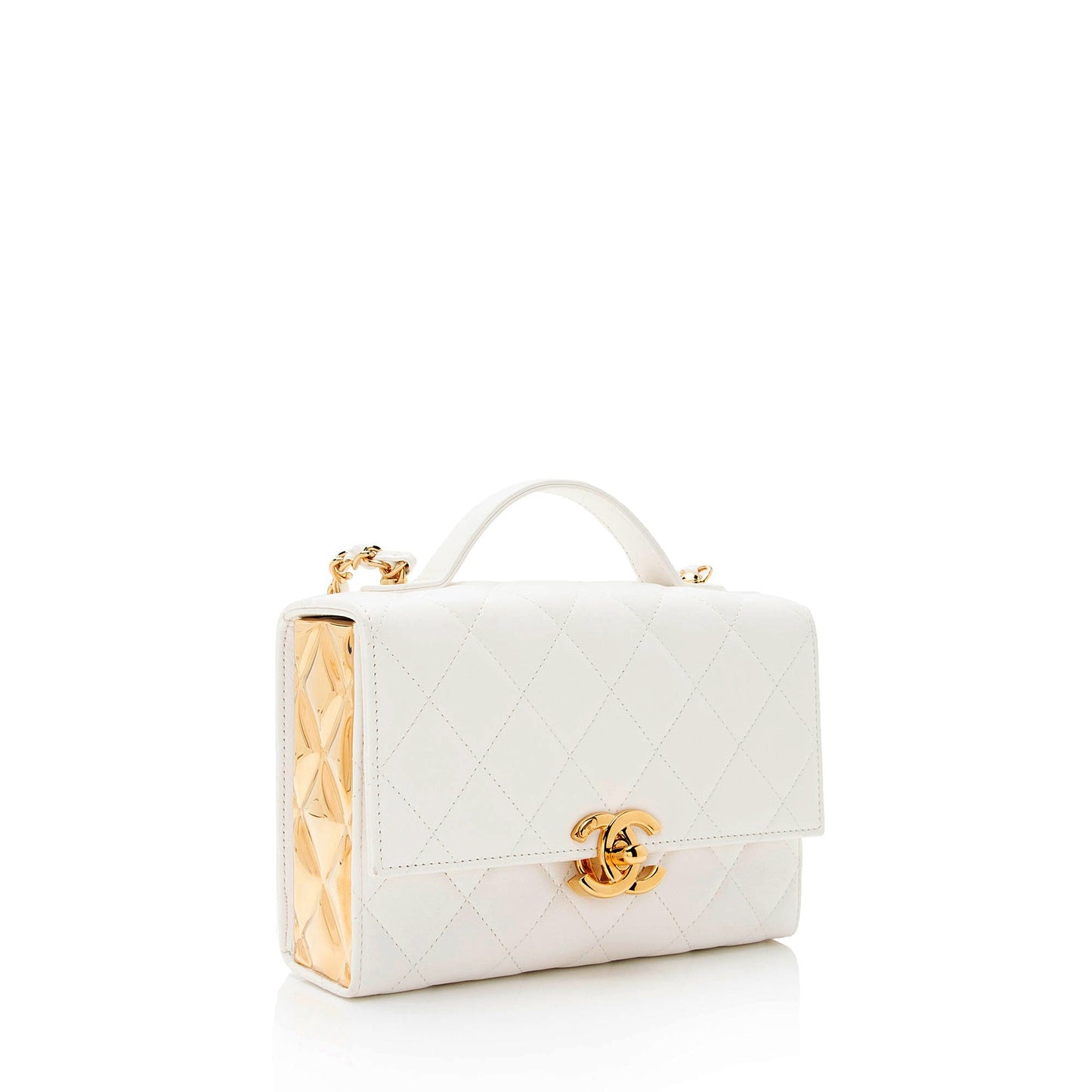 Chanel Lambskin Quilted Plate Top Handle Flap Shoulder Bag
